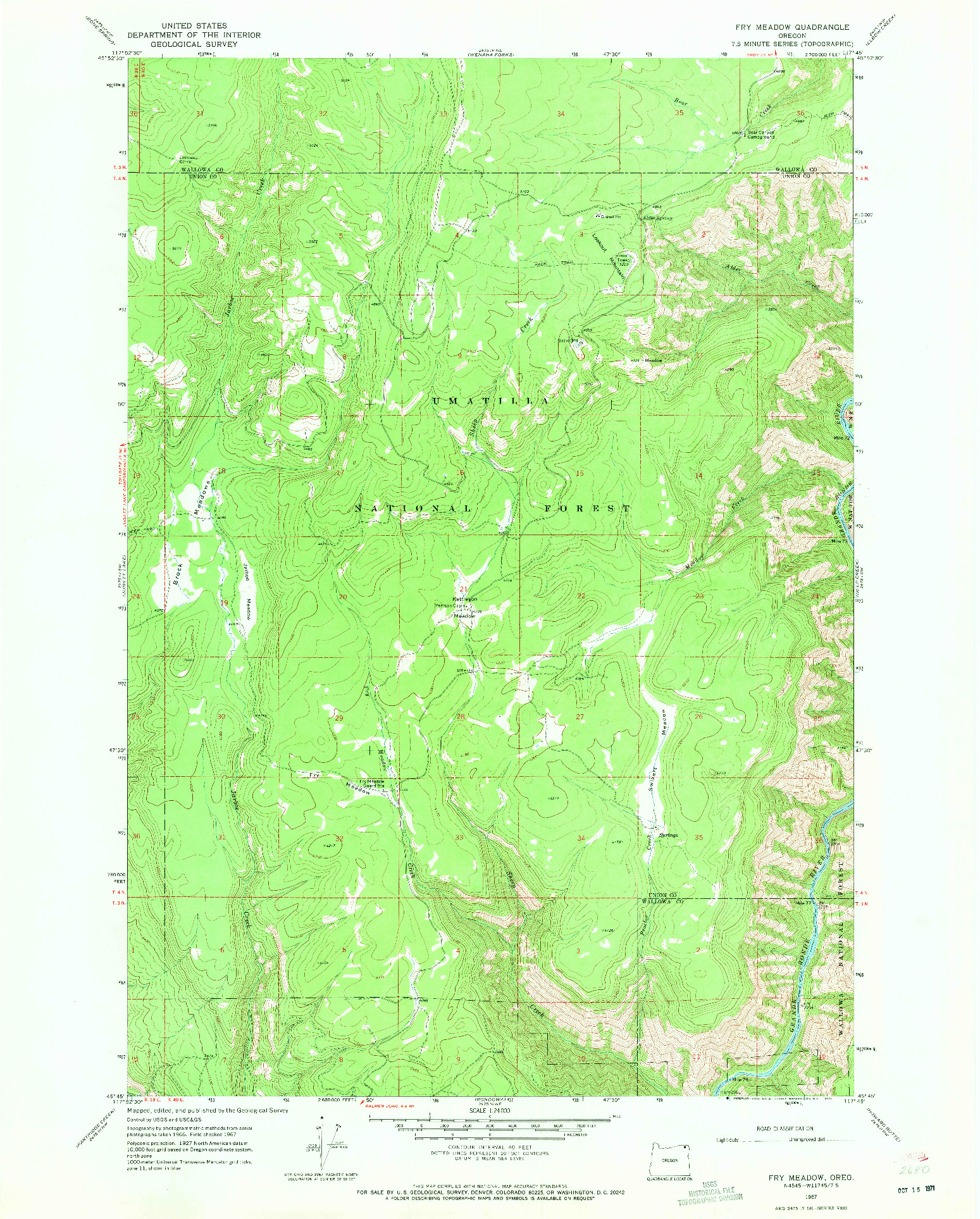 USGS 1:24000-SCALE QUADRANGLE FOR FRY MEADOW, OR 1967