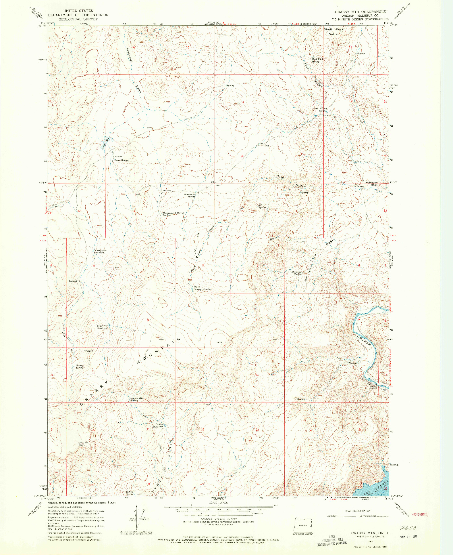 USGS 1:24000-SCALE QUADRANGLE FOR GRASSY MTN, OR 1967