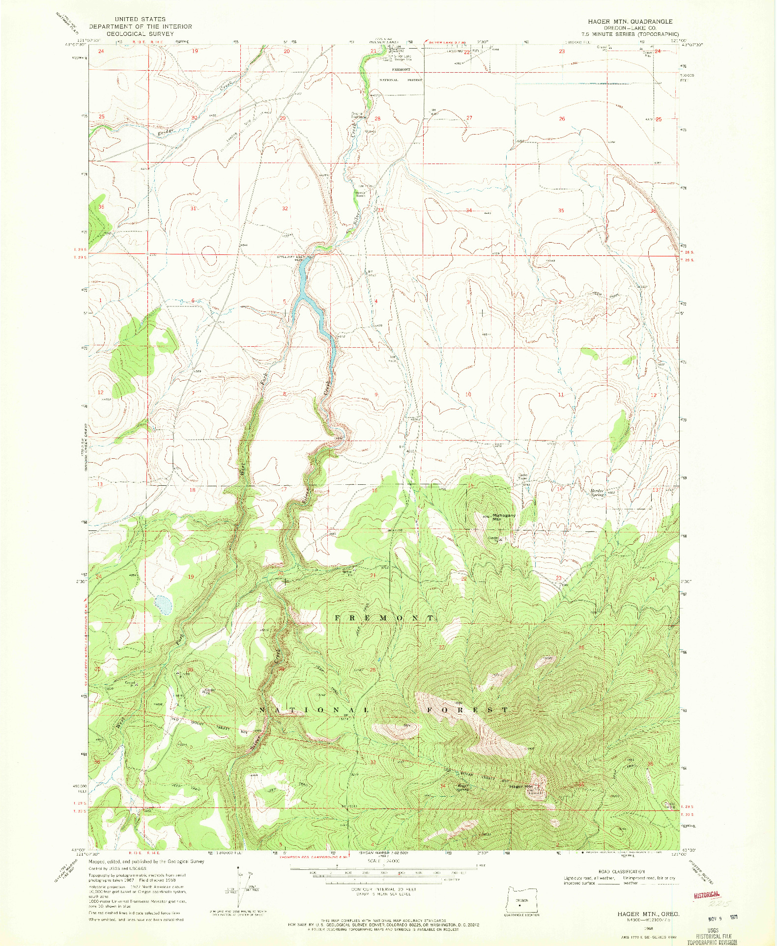 USGS 1:24000-SCALE QUADRANGLE FOR HAGER MTN, OR 1968