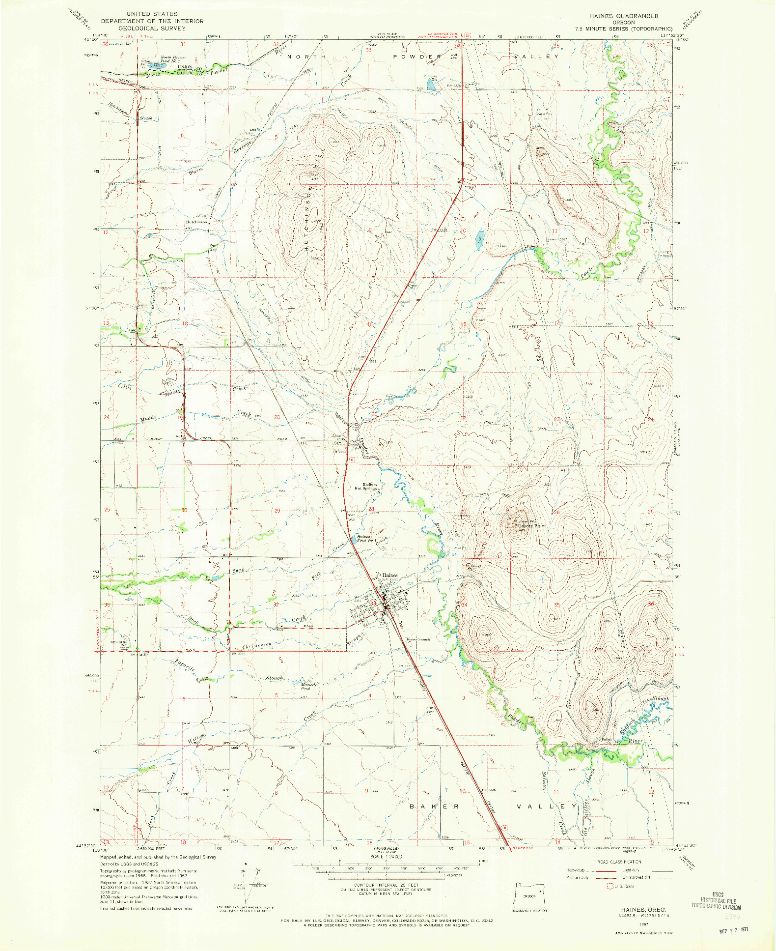 USGS 1:24000-SCALE QUADRANGLE FOR HAINES, OR 1967