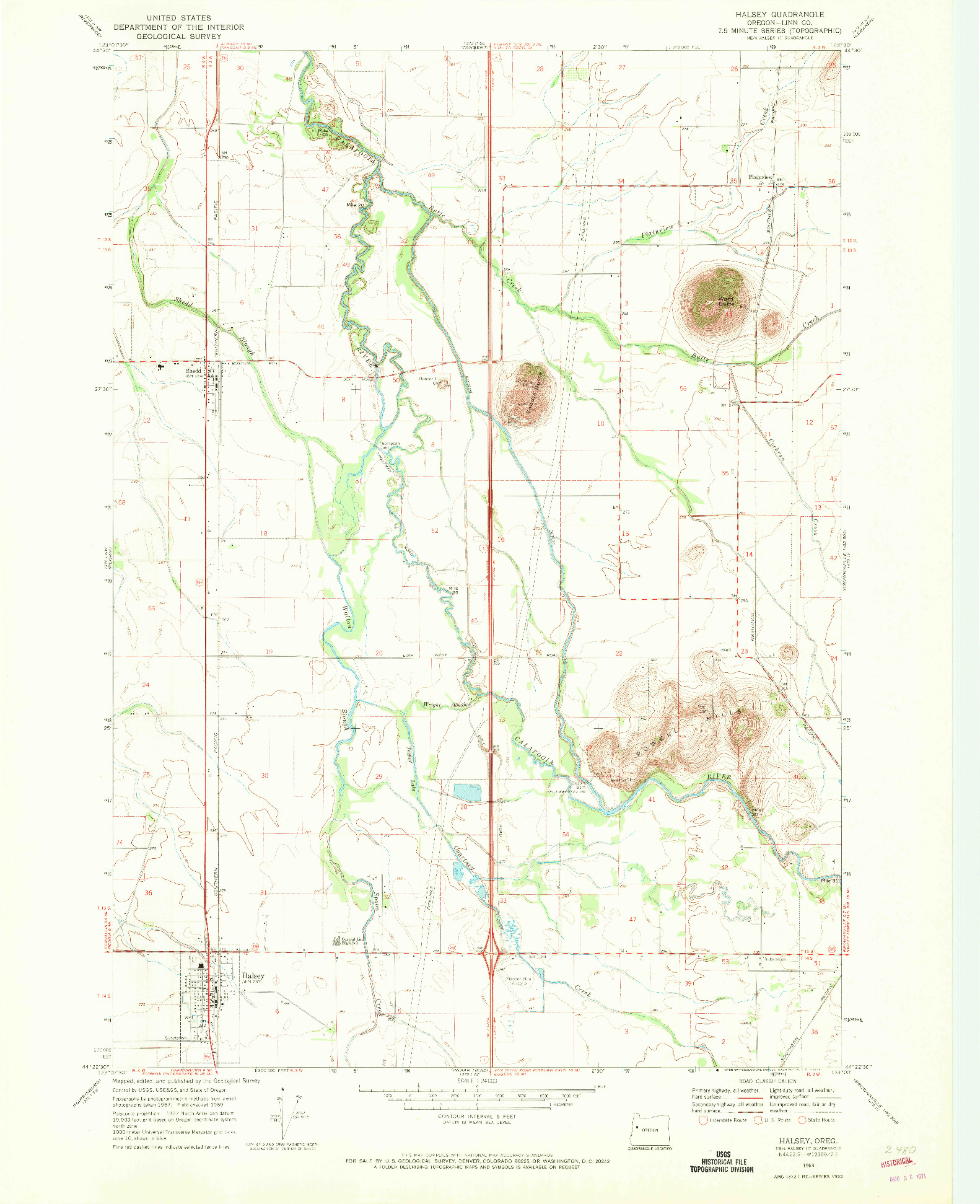 USGS 1:24000-SCALE QUADRANGLE FOR HALSEY, OR 1969