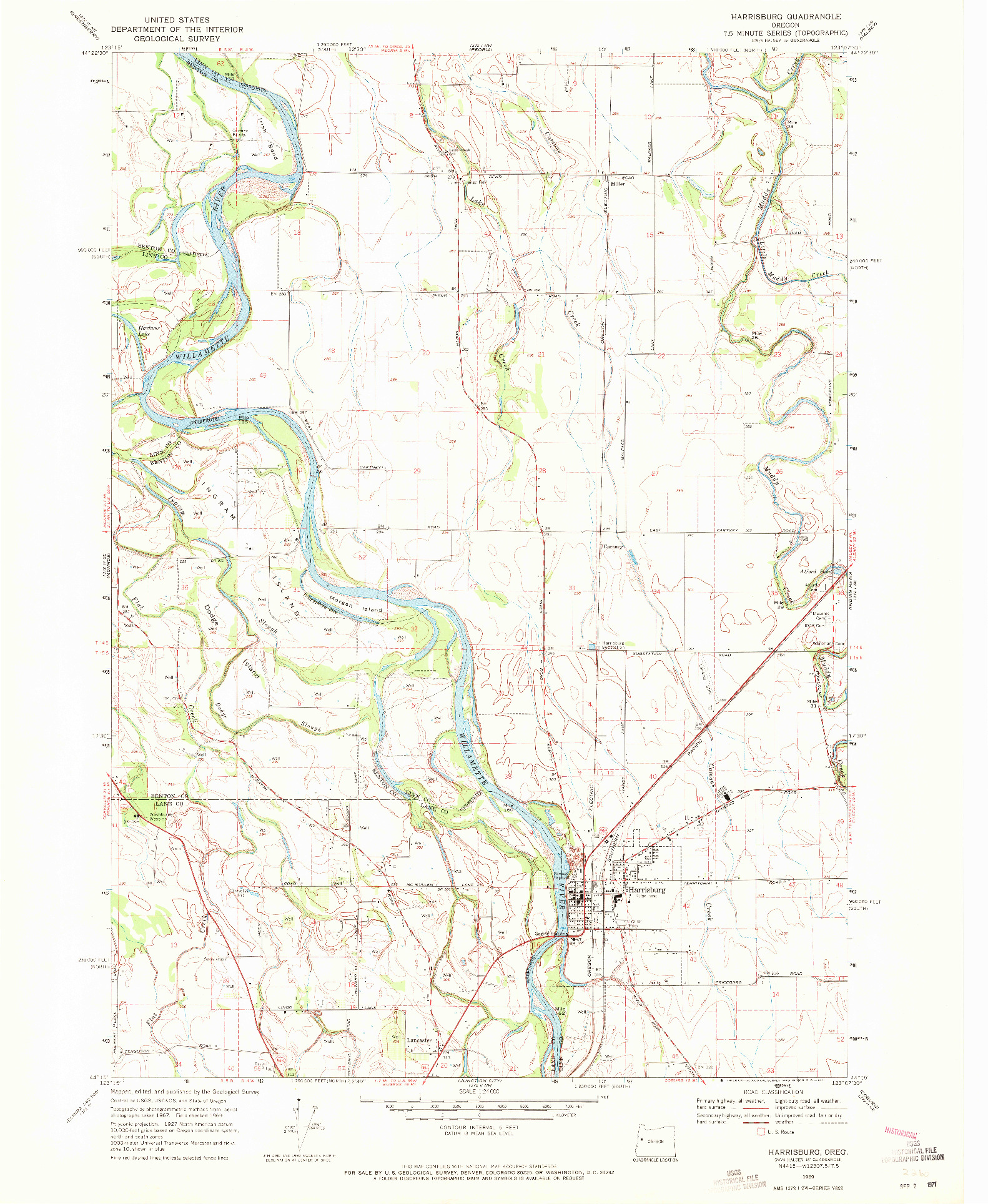 USGS 1:24000-SCALE QUADRANGLE FOR HARRISBURG, OR 1969