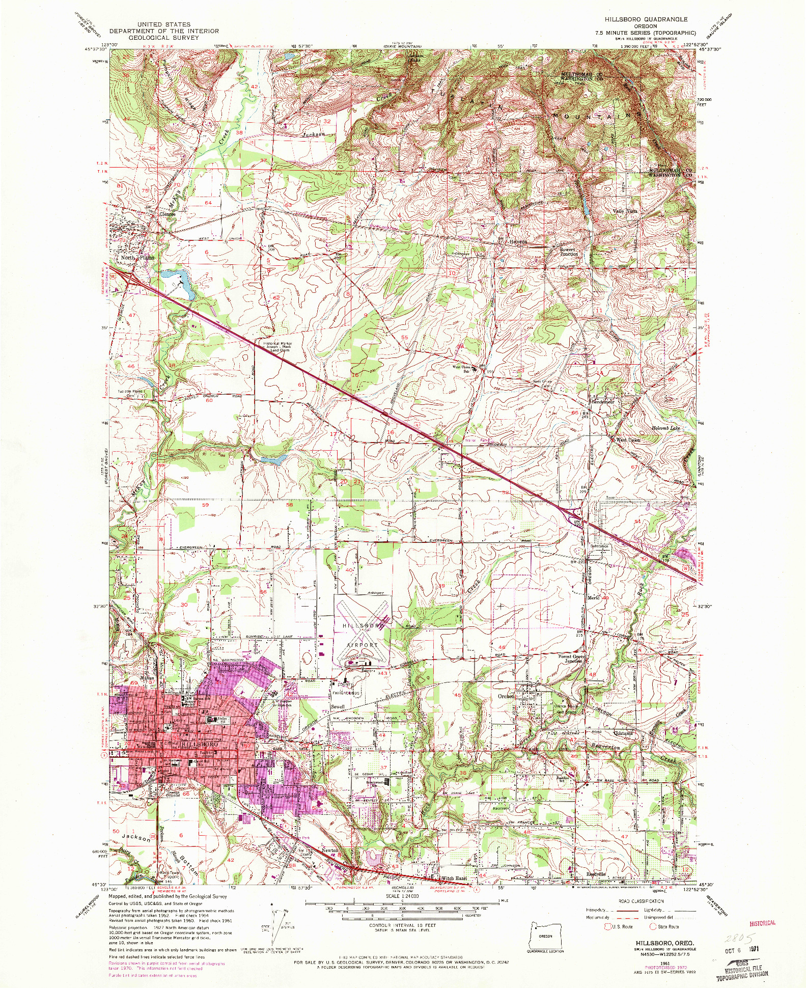 USGS 1:24000-SCALE QUADRANGLE FOR HILLSBORO, OR 1961