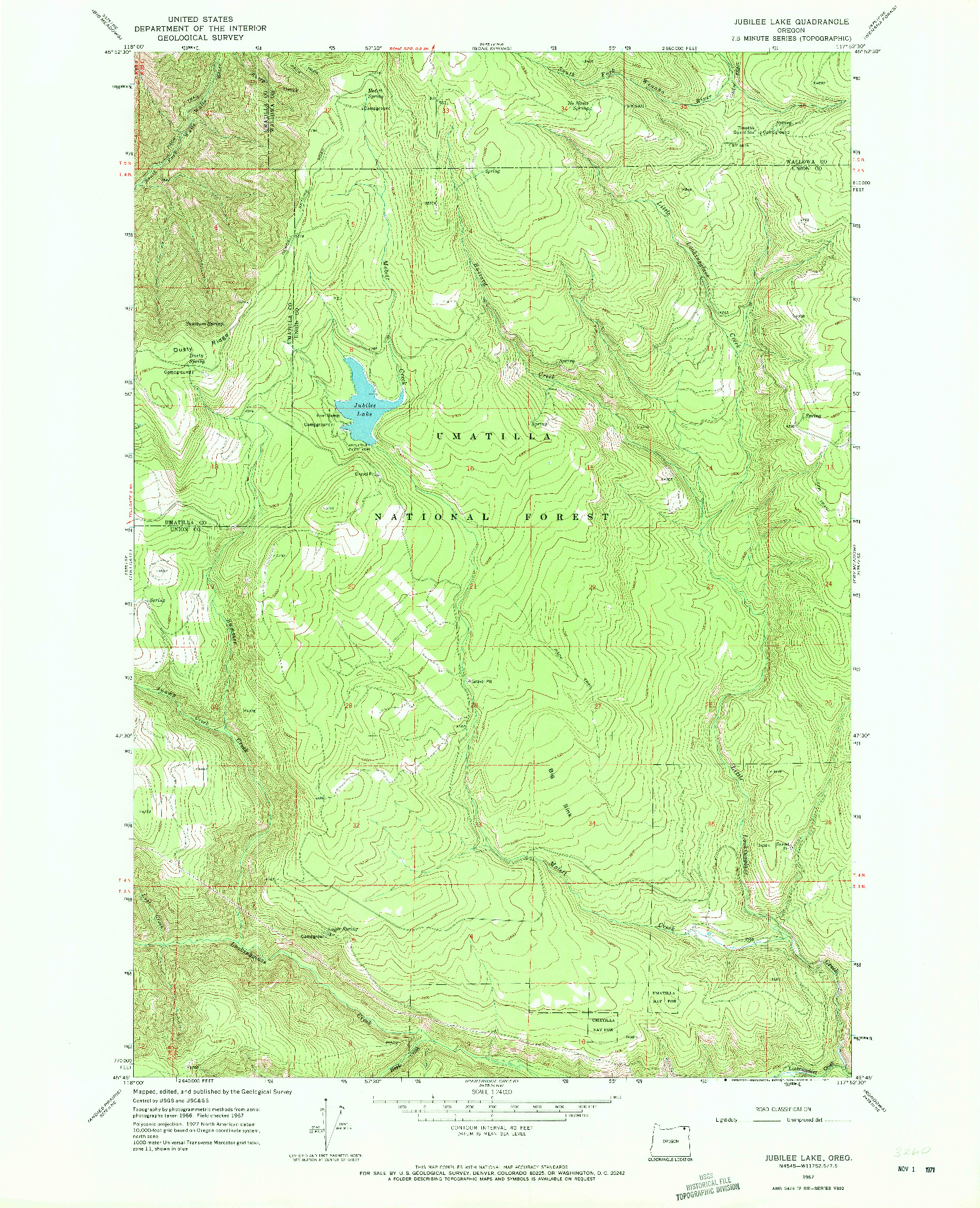 USGS 1:24000-SCALE QUADRANGLE FOR JUBILEE LAKE, OR 1967