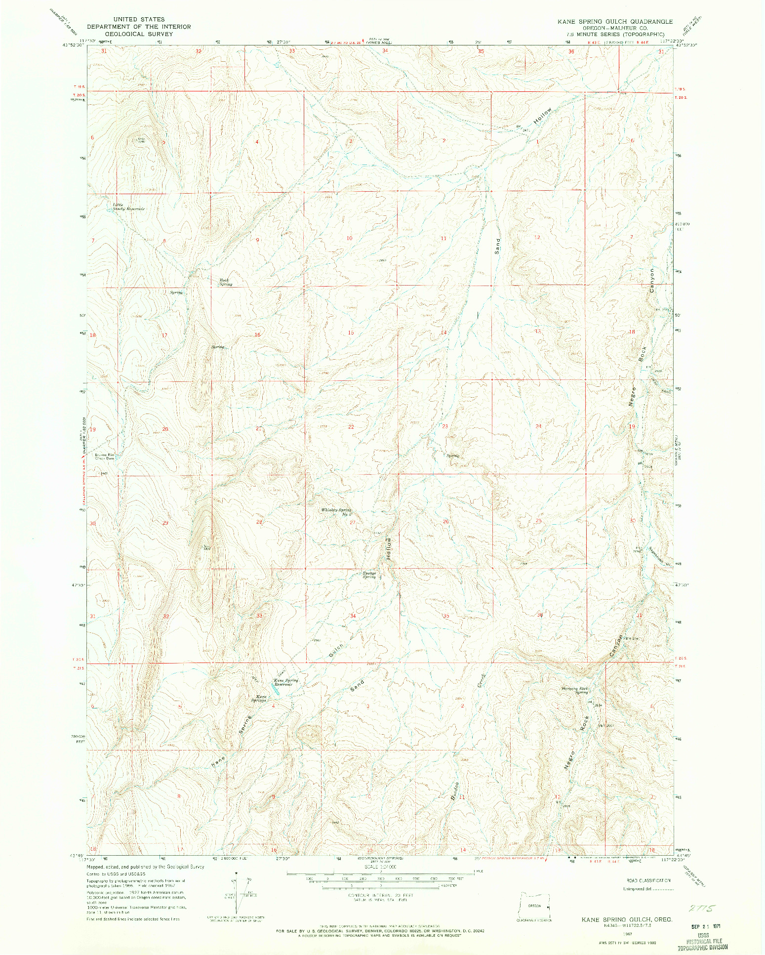 USGS 1:24000-SCALE QUADRANGLE FOR KANE SPRING GULCH, OR 1967