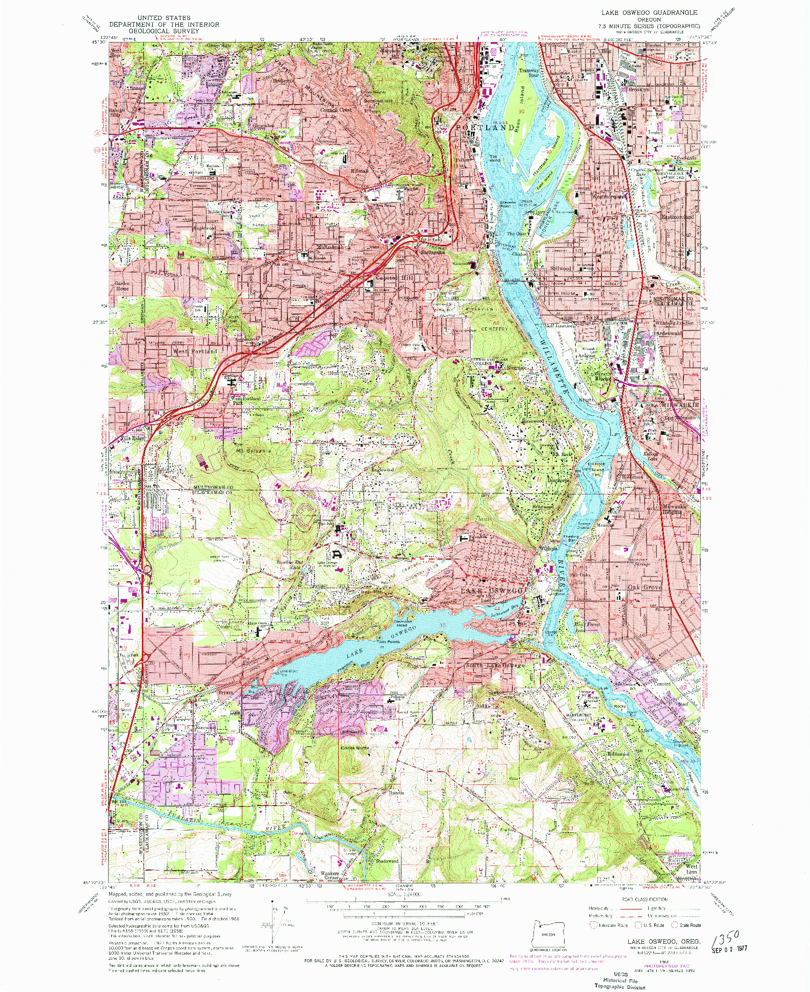 USGS 1:24000-SCALE QUADRANGLE FOR LAKE OSWEGO, OR 1961