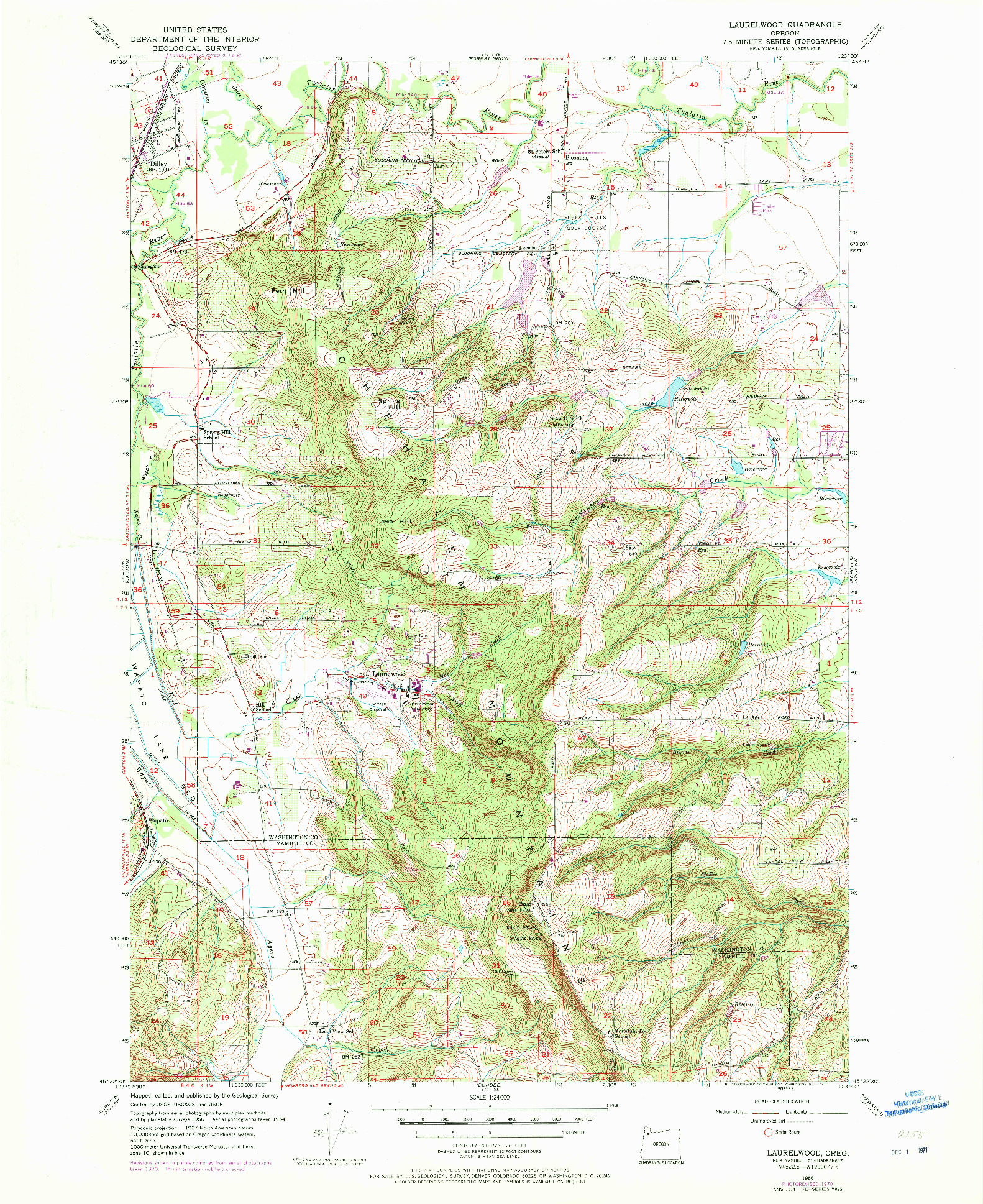 USGS 1:24000-SCALE QUADRANGLE FOR LAURELWOOD, OR 1956