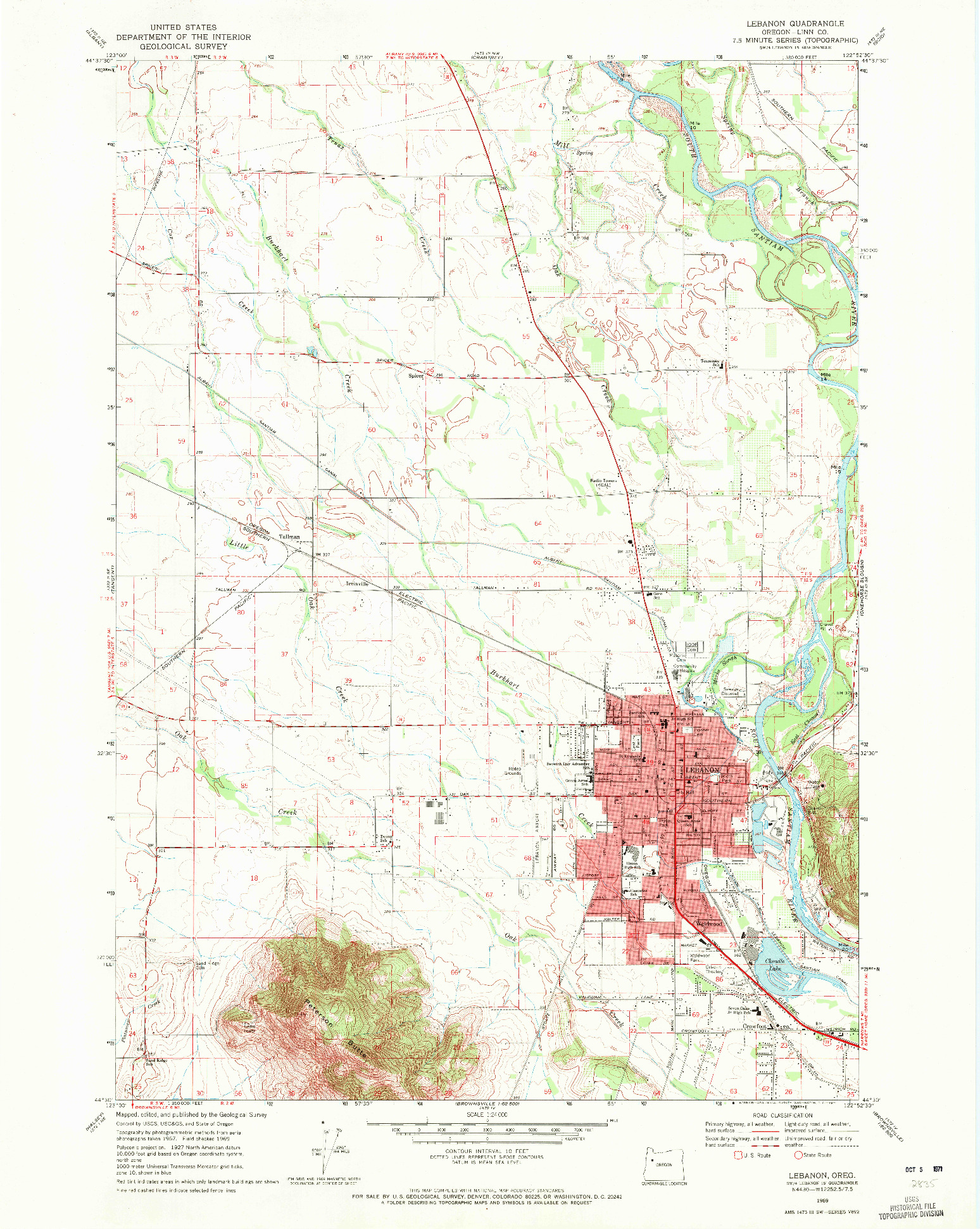 USGS 1:24000-SCALE QUADRANGLE FOR LEBANON, OR 1969