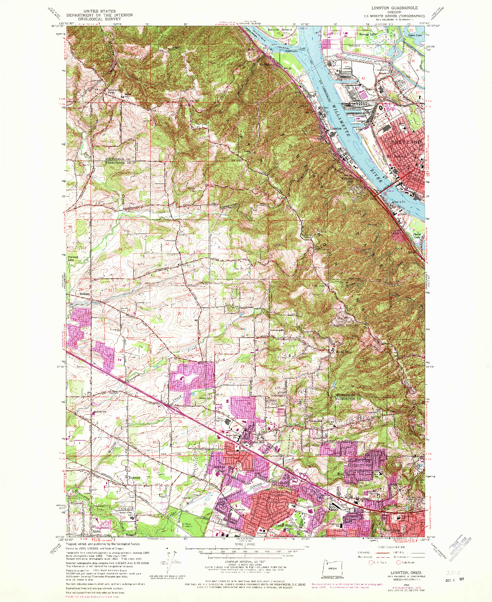 USGS 1:24000-SCALE QUADRANGLE FOR LINNTON, OR 1961