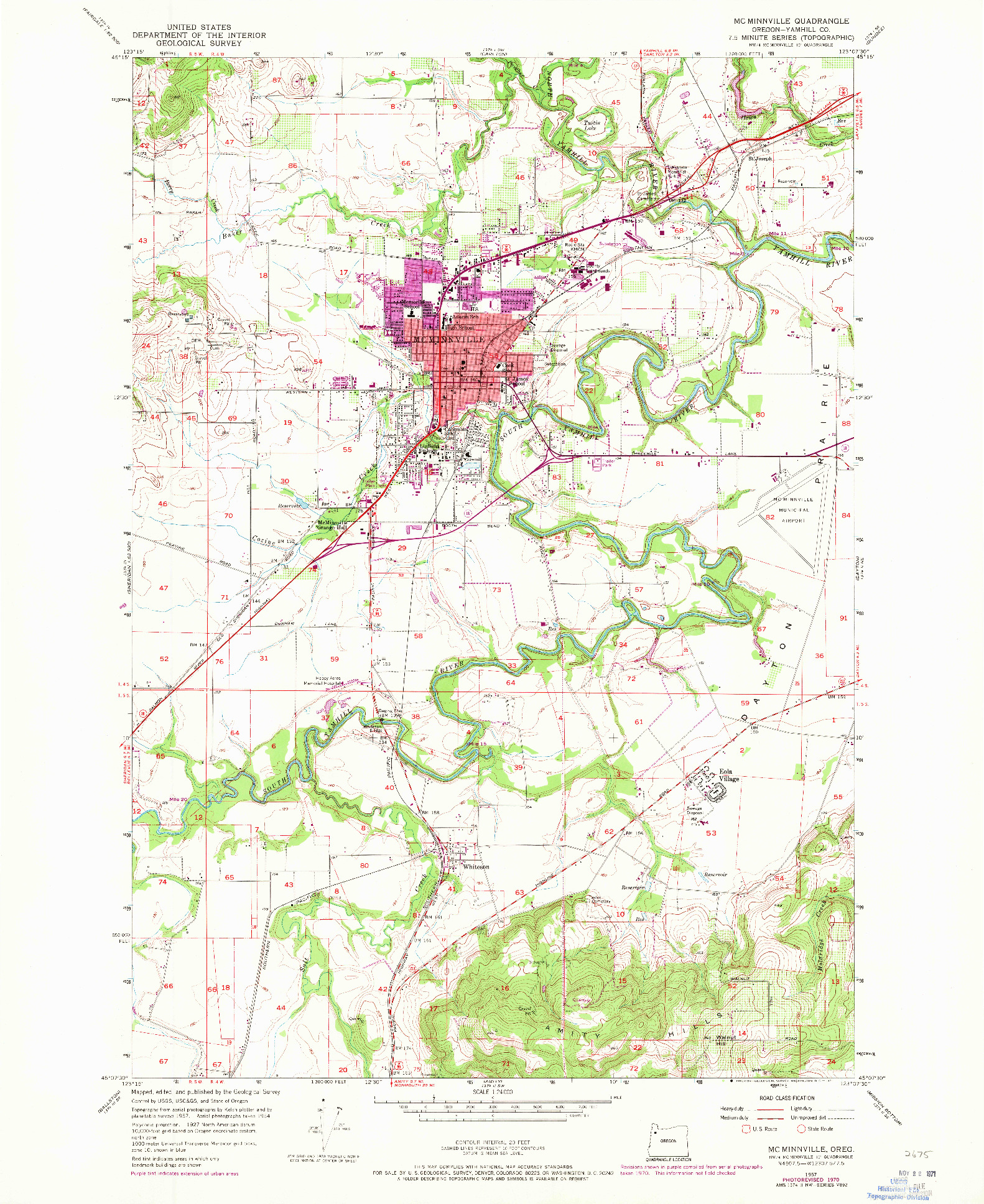 USGS 1:24000-SCALE QUADRANGLE FOR MC MINNVILLE, OR 1957