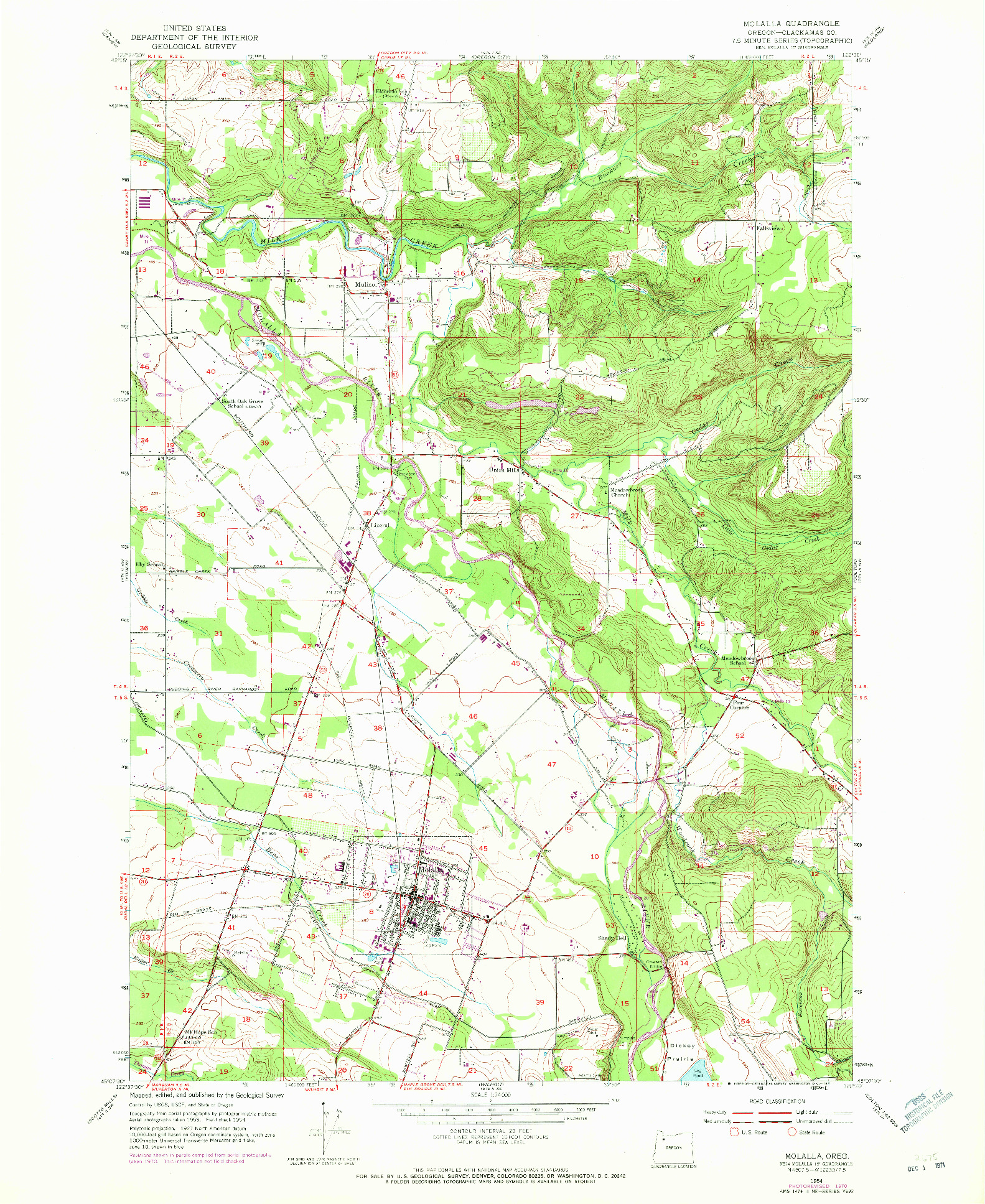 USGS 1:24000-SCALE QUADRANGLE FOR MOLALLA, OR 1954