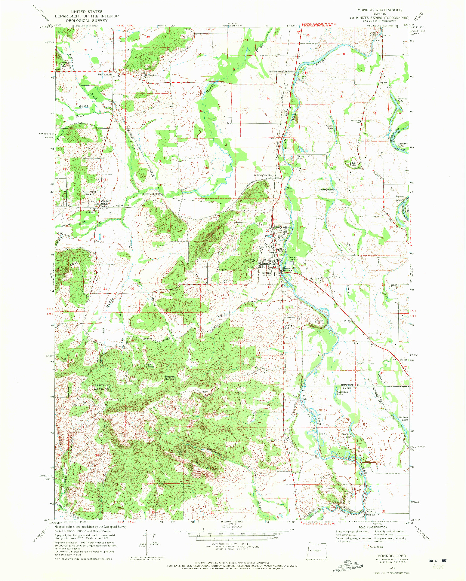 USGS 1:24000-SCALE QUADRANGLE FOR MONROE, OR 1969
