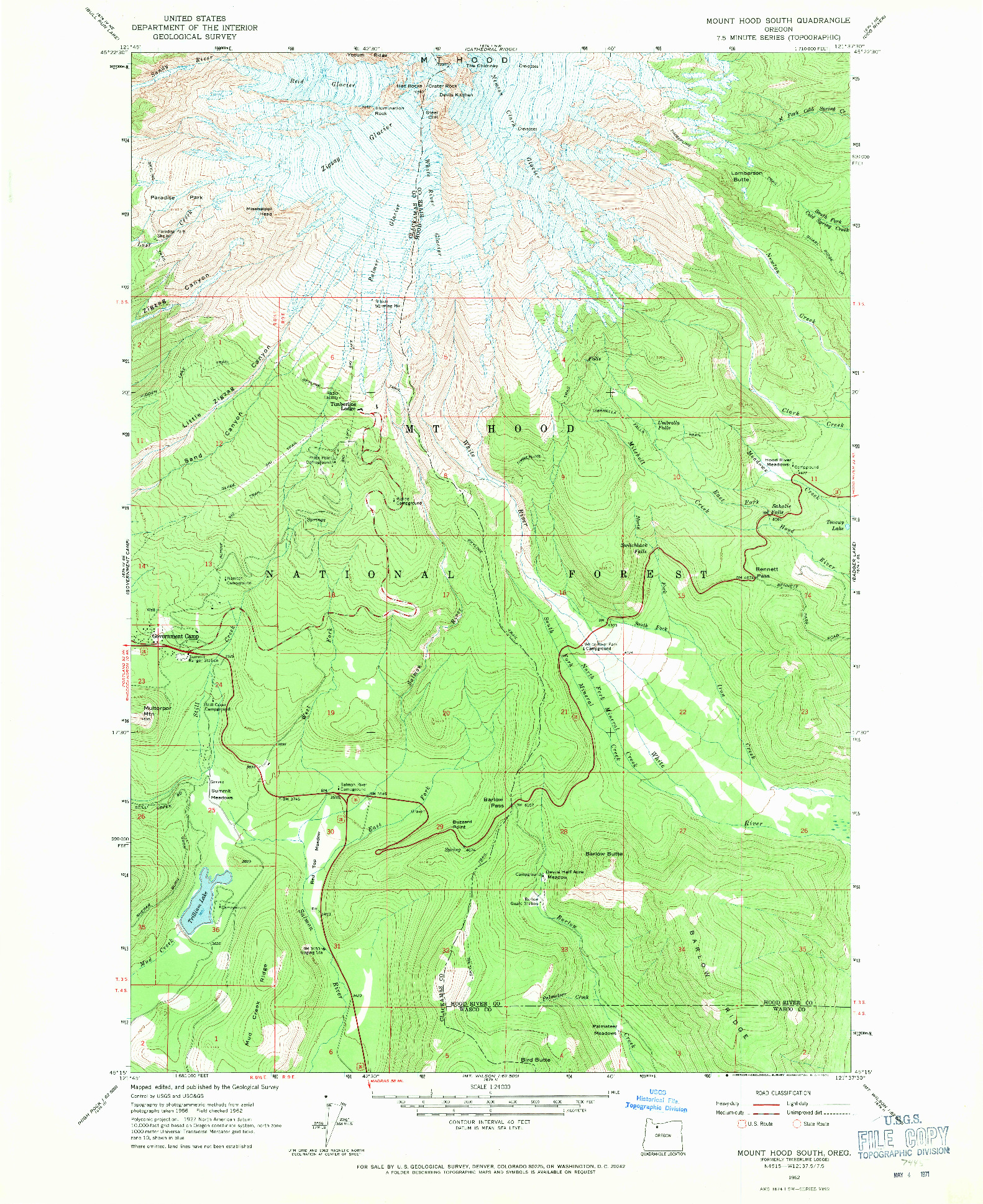 USGS 1:24000-SCALE QUADRANGLE FOR MOUNT HOOD SOUTH, OR 1962