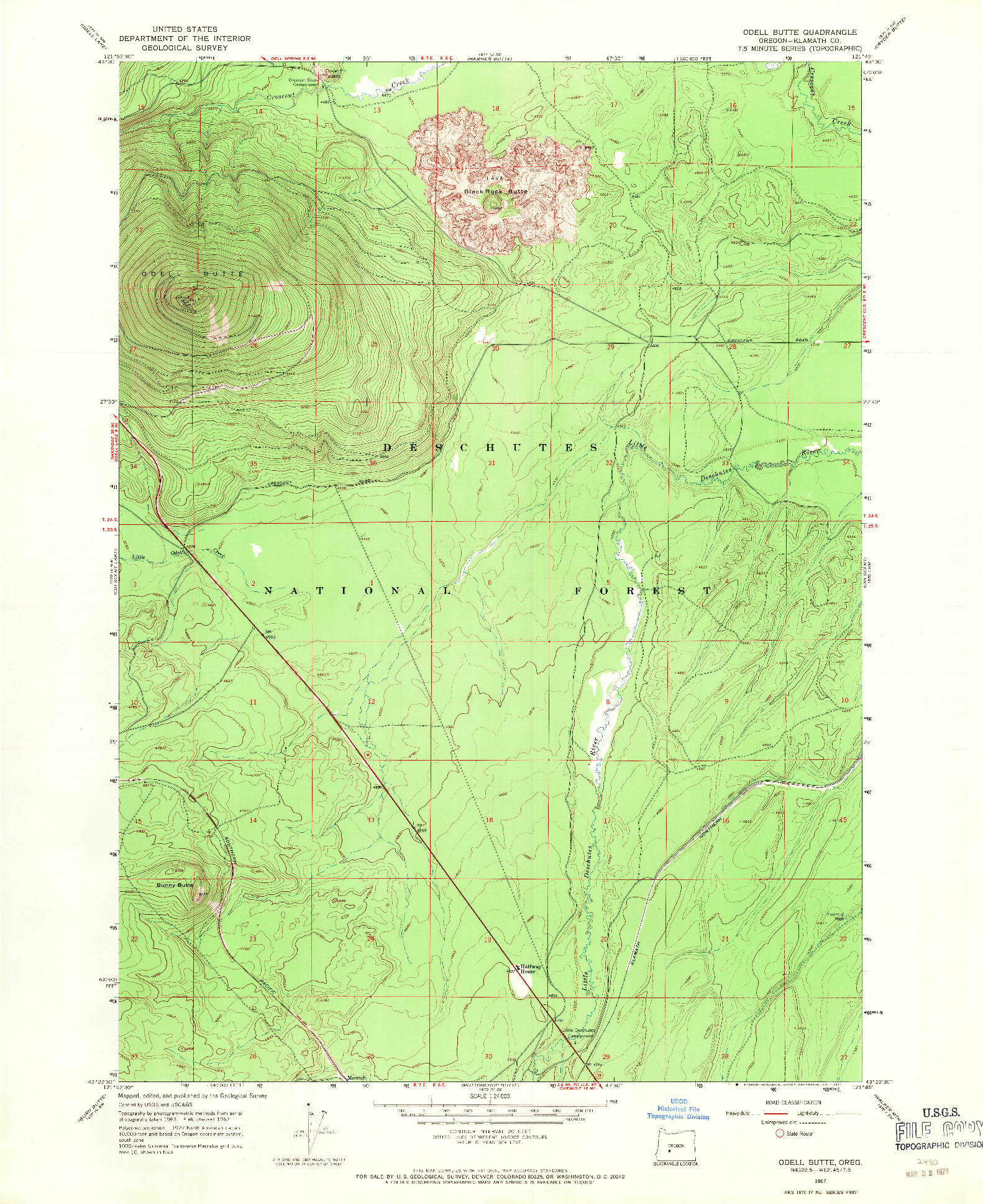 USGS 1:24000-SCALE QUADRANGLE FOR ODELL BUTTE, OR 1967