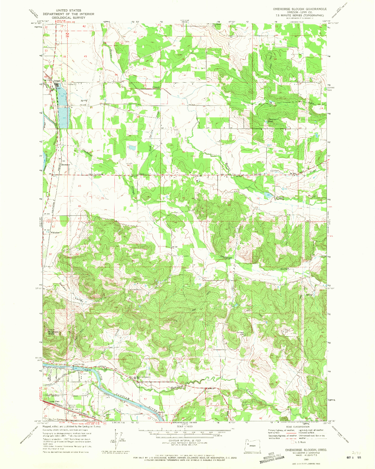 USGS 1:24000-SCALE QUADRANGLE FOR ONEHORSE SLOUGH, OR 1969