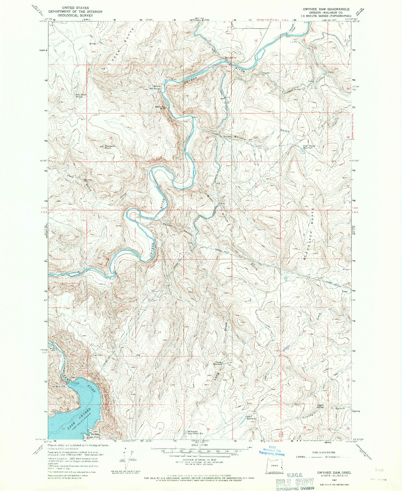 USGS 1:24000-SCALE QUADRANGLE FOR OWYHEE DAM, OR 1967