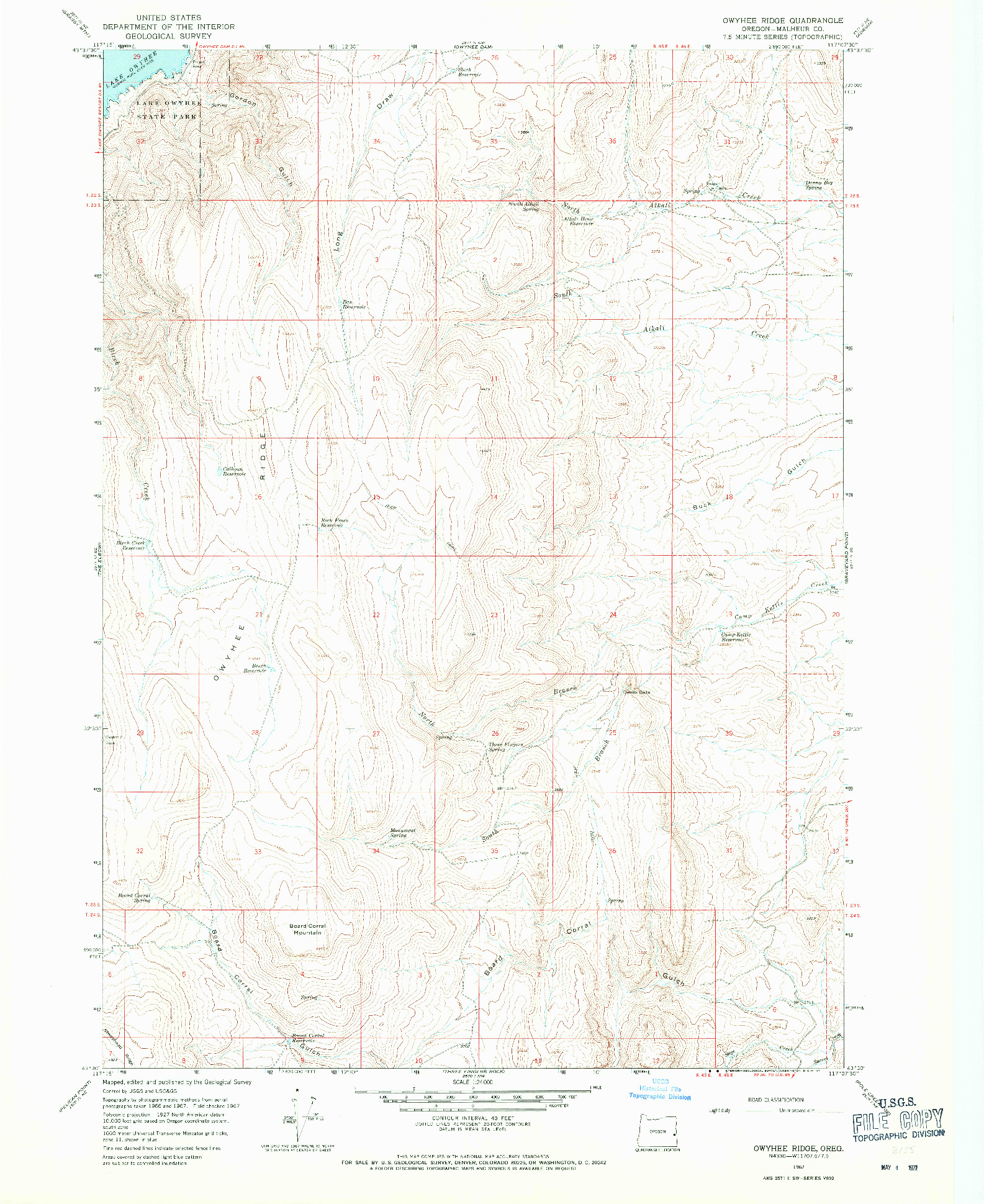 USGS 1:24000-SCALE QUADRANGLE FOR OWYHEE RIDGE, OR 1967