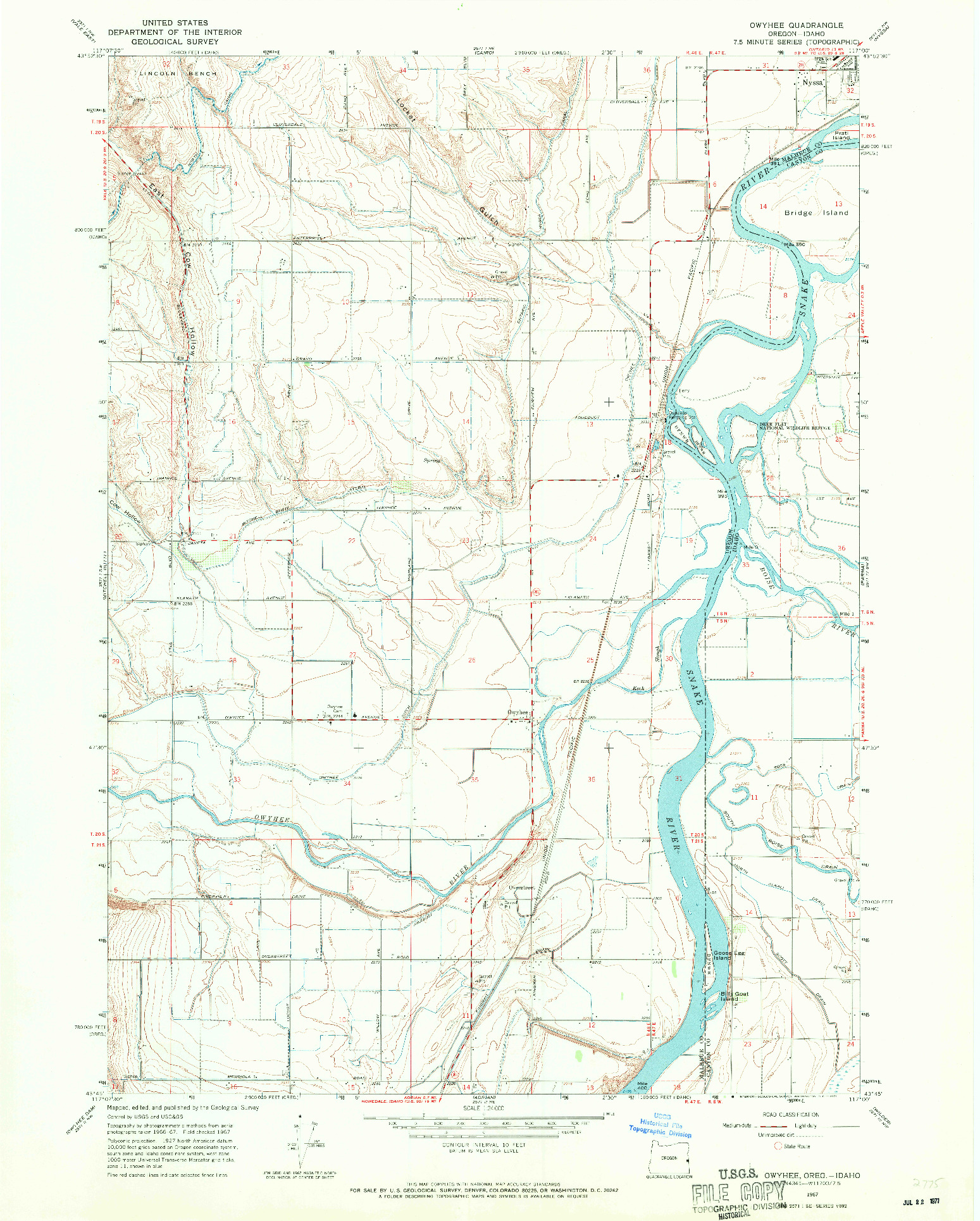 USGS 1:24000-SCALE QUADRANGLE FOR OWYHEE, OR 1967