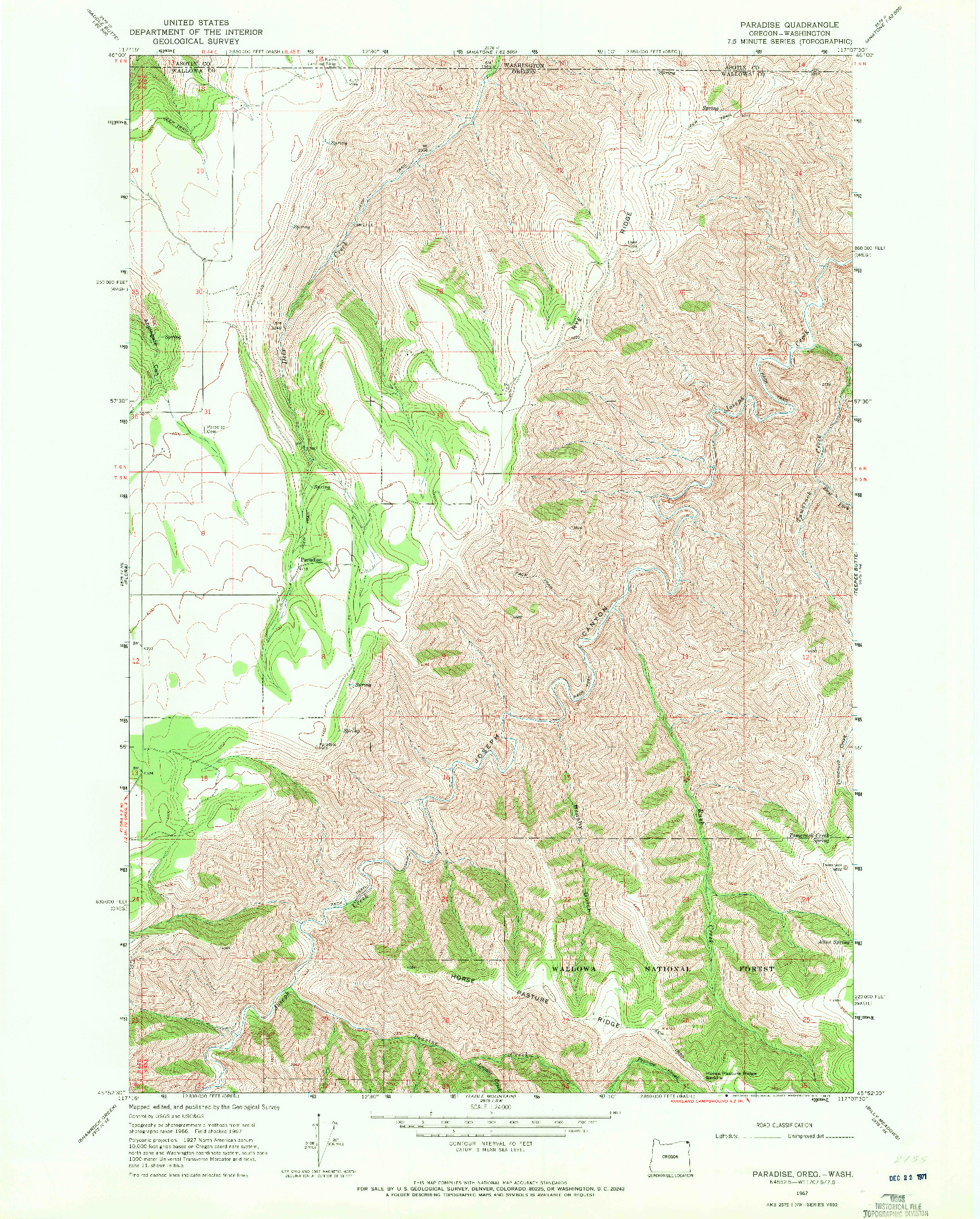 USGS 1:24000-SCALE QUADRANGLE FOR PARADISE, OR 1967