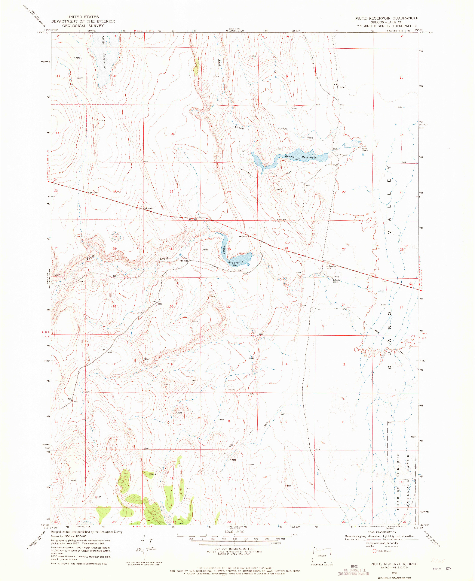 USGS 1:24000-SCALE QUADRANGLE FOR PIUTE RESERVOIR, OR 1968
