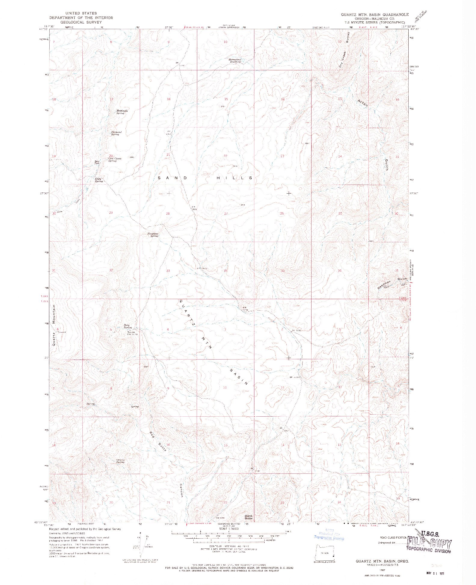 USGS 1:24000-SCALE QUADRANGLE FOR QUARTZ MTN BASIN, OR 1967