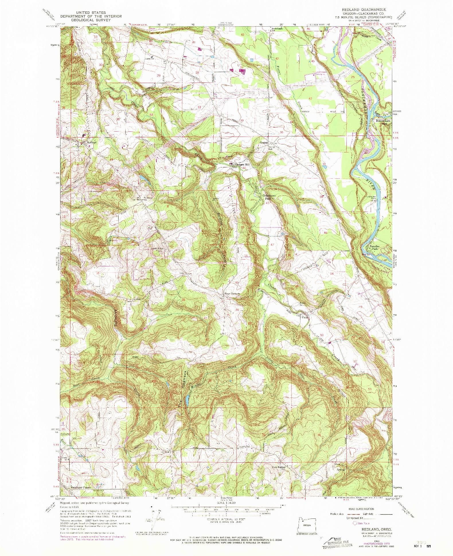 USGS 1:24000-SCALE QUADRANGLE FOR REDLAND, OR 1961