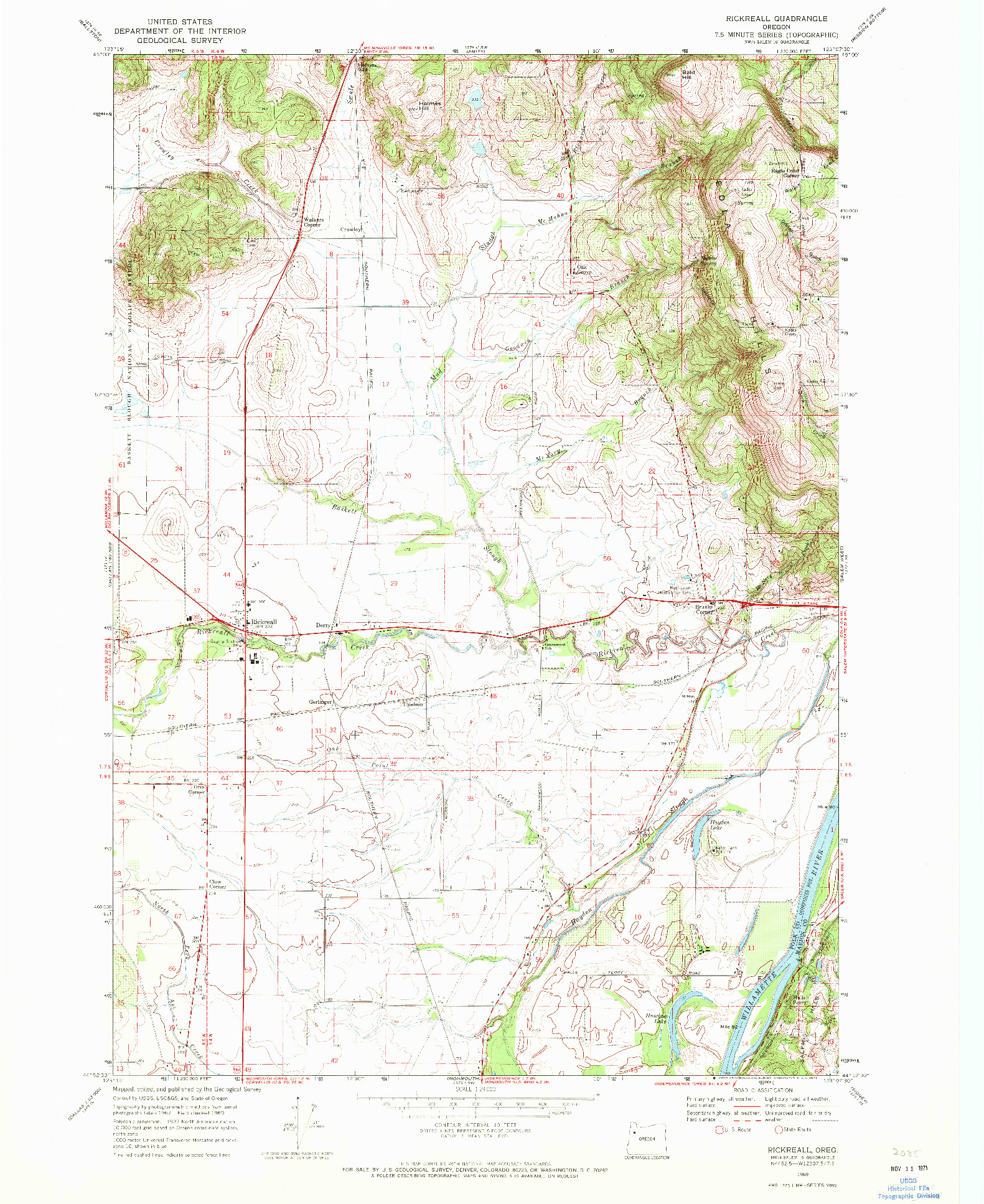 USGS 1:24000-SCALE QUADRANGLE FOR RICKREALL, OR 1969