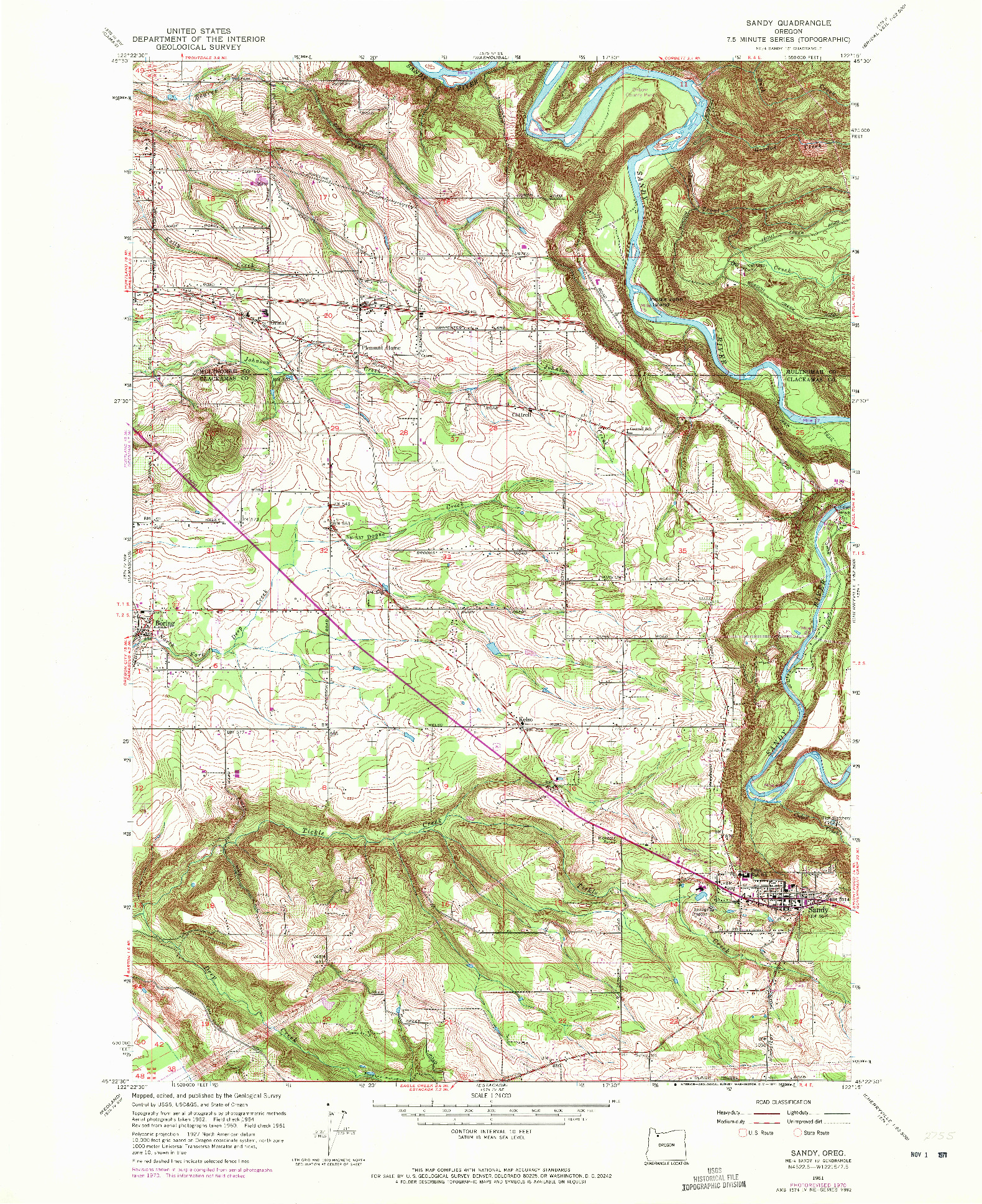 USGS 1:24000-SCALE QUADRANGLE FOR SANDY, OR 1961