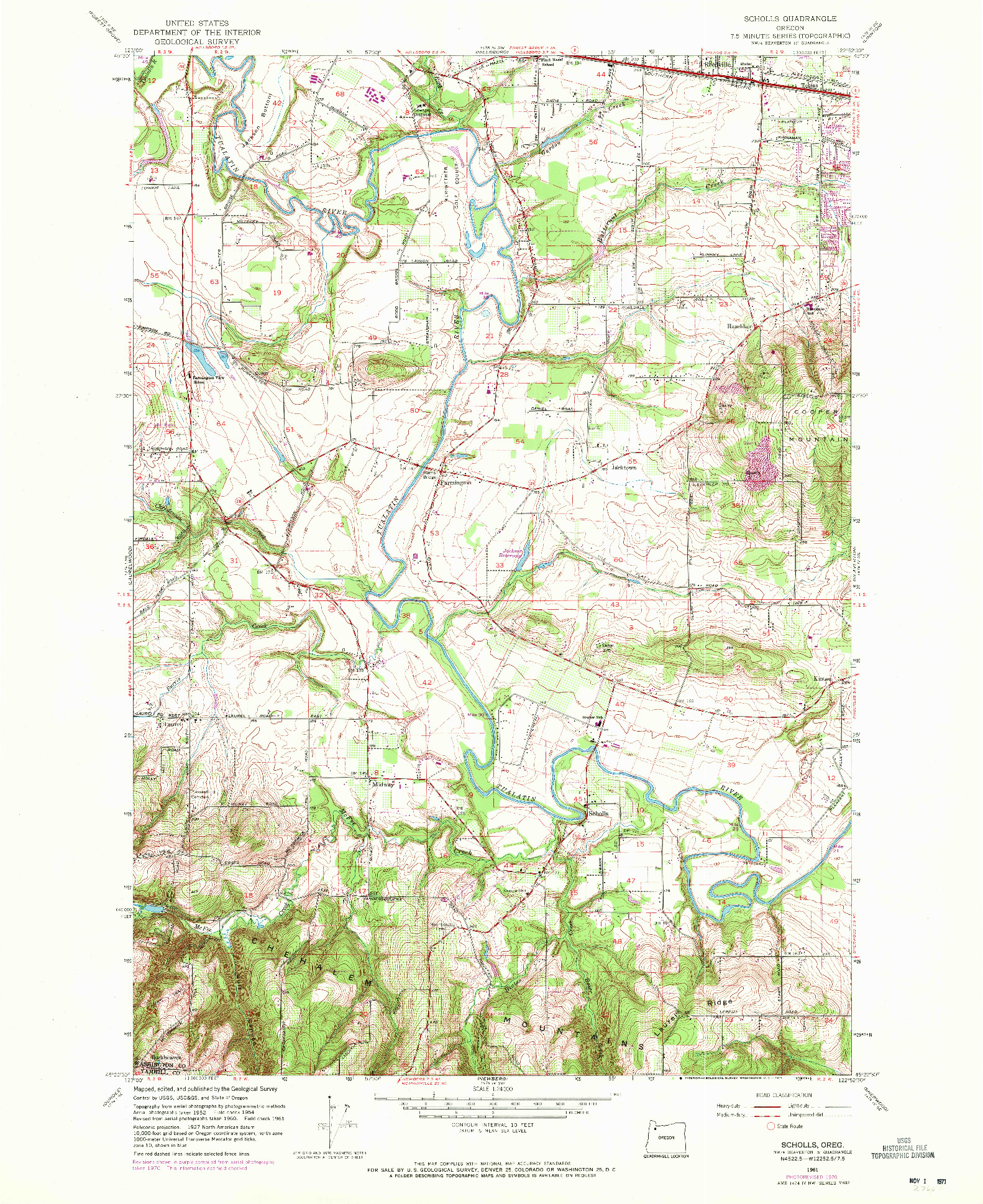 USGS 1:24000-SCALE QUADRANGLE FOR SCHOLLS, OR 1961