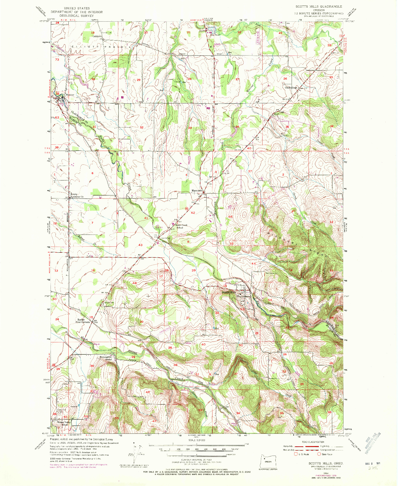 USGS 1:24000-SCALE QUADRANGLE FOR SCOTTS MILLS, OR 1954