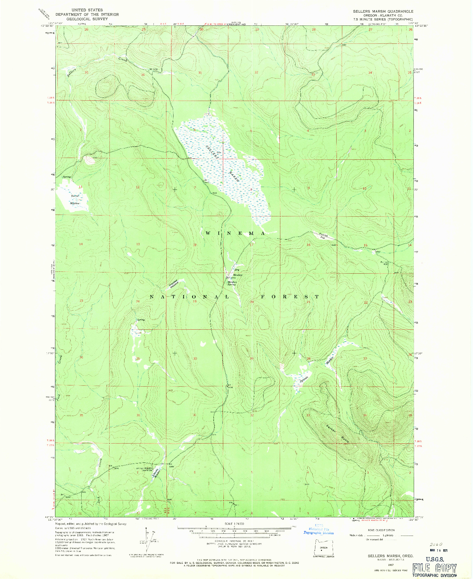 USGS 1:24000-SCALE QUADRANGLE FOR SELLERS MARSH, OR 1967