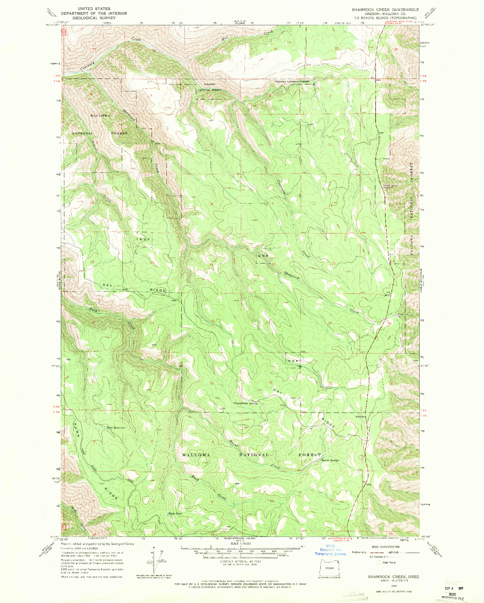 USGS 1:24000-SCALE QUADRANGLE FOR SHAMROCK CREEK, OR 1967