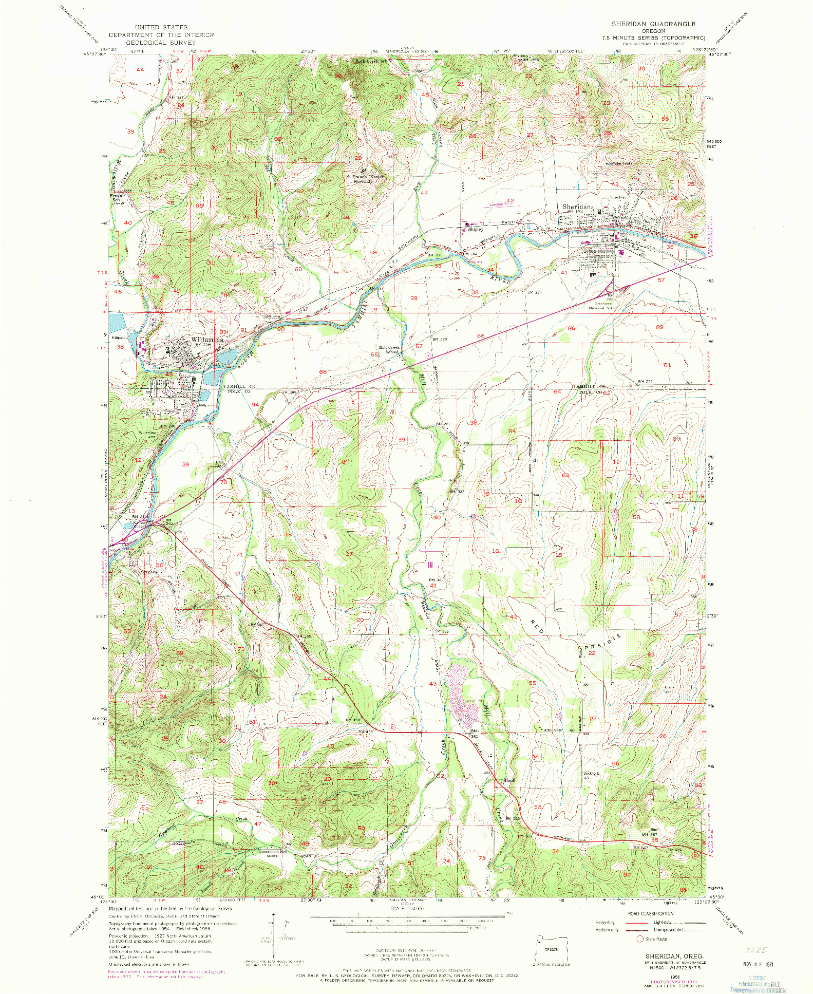 USGS 1:24000-SCALE QUADRANGLE FOR SHERIDAN, OR 1956