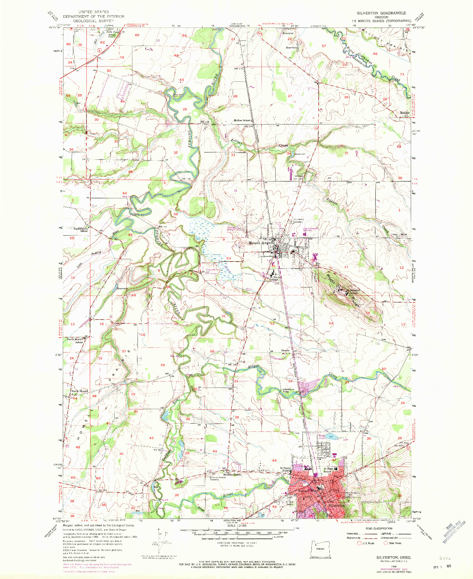 USGS 1:24000-SCALE QUADRANGLE FOR SILVERTON, OR 1956