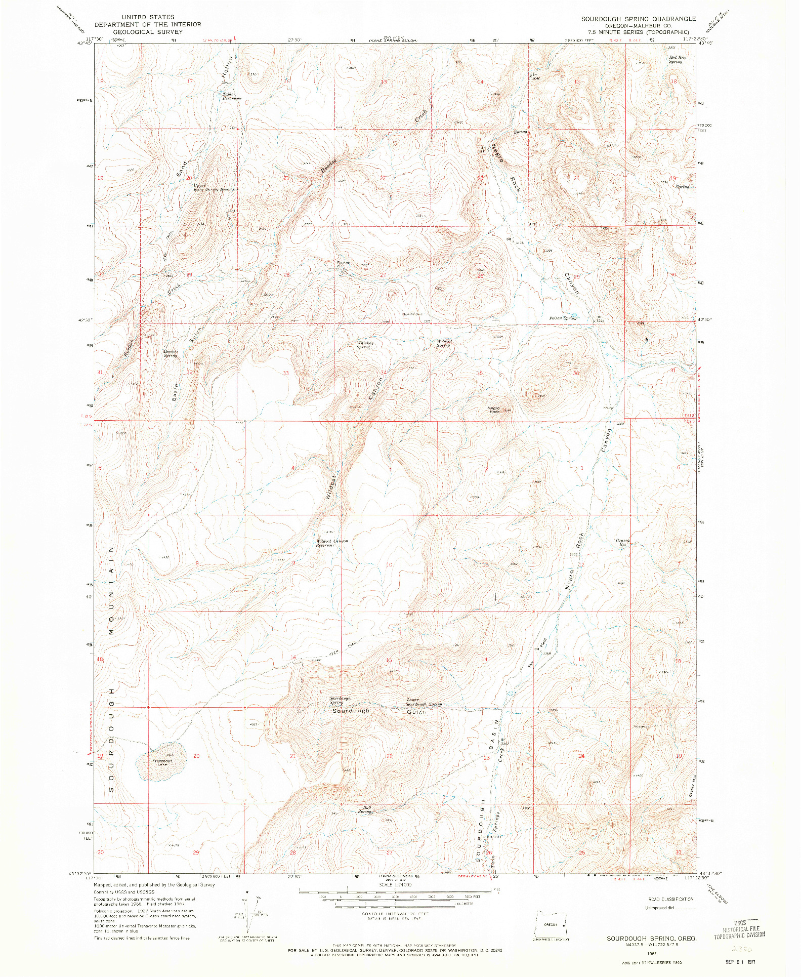 USGS 1:24000-SCALE QUADRANGLE FOR SOURDOUGH SPRING, OR 1967