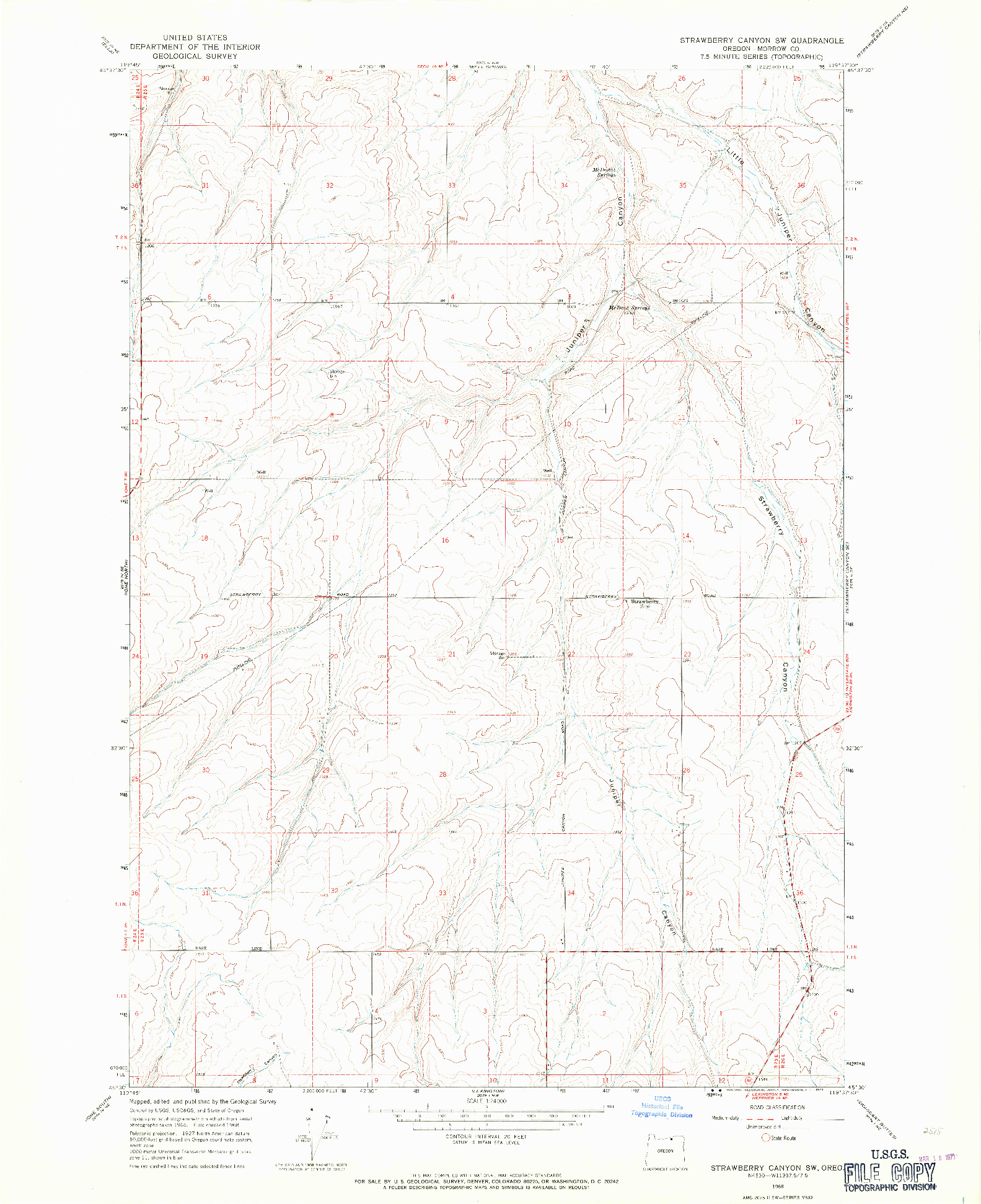 USGS 1:24000-SCALE QUADRANGLE FOR STRAWBERRY CANYON SW, OR 1968
