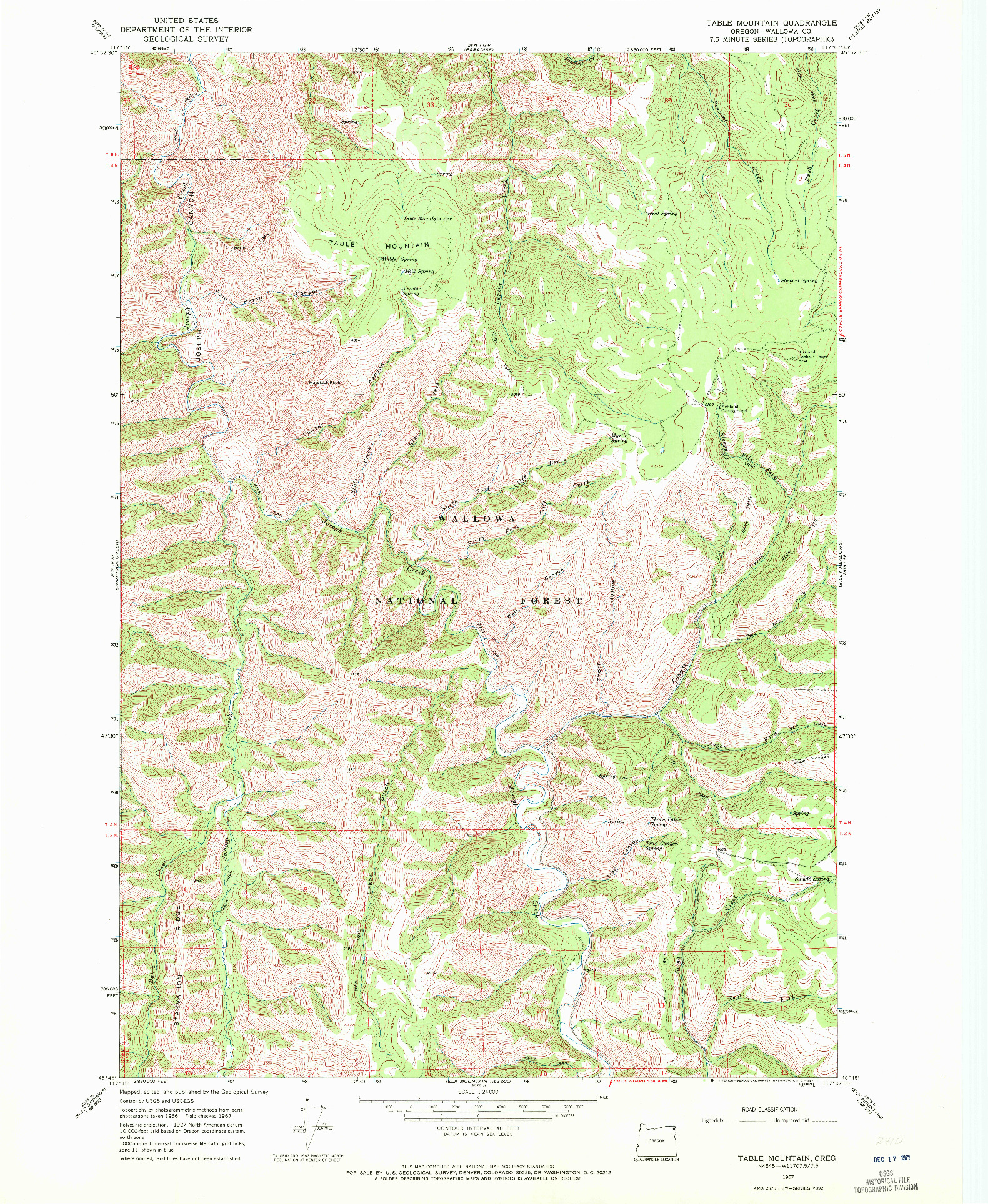 USGS 1:24000-SCALE QUADRANGLE FOR TABLE MOUNTAIN, OR 1967