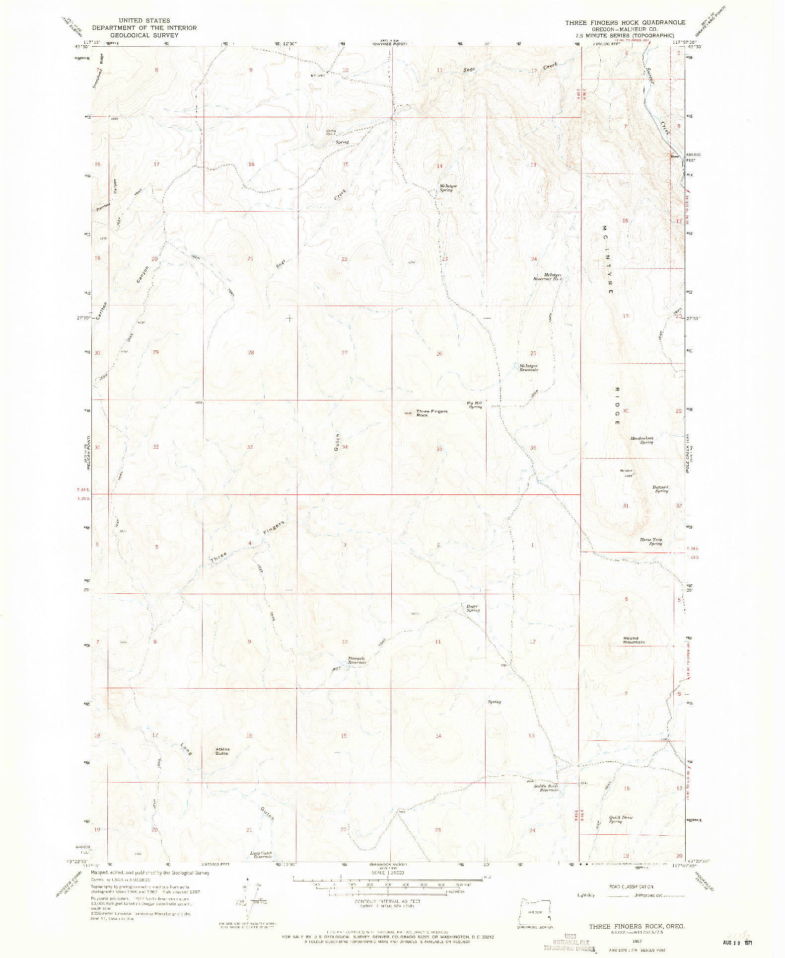 USGS 1:24000-SCALE QUADRANGLE FOR THREE FINGERS ROCK, OR 1967