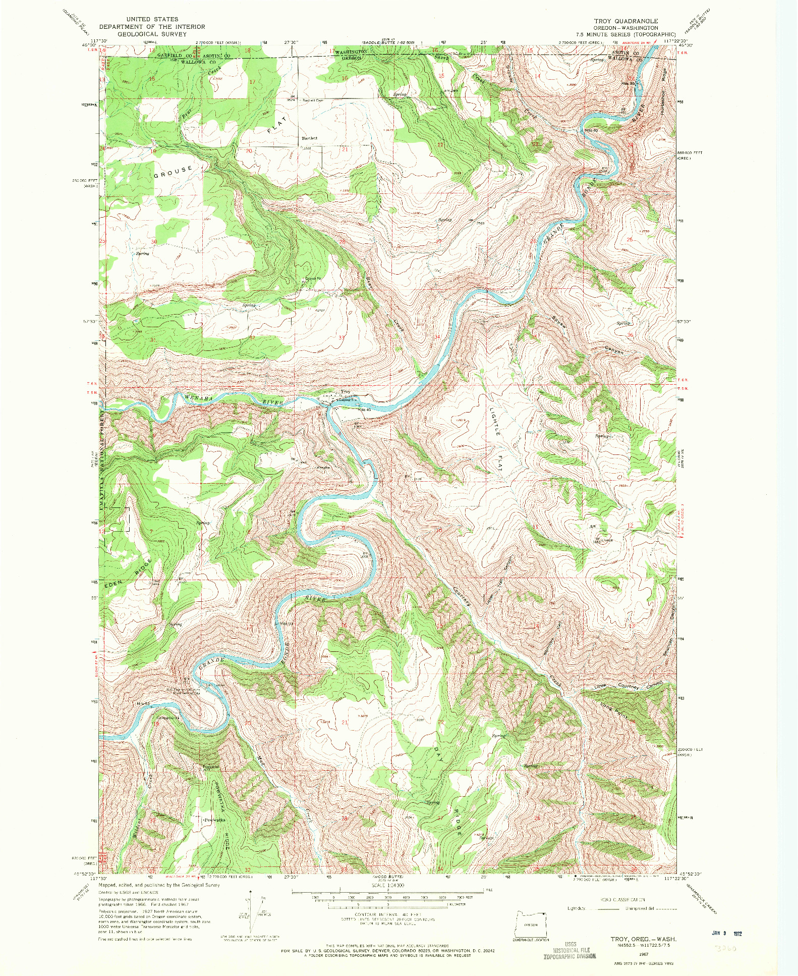 USGS 1:24000-SCALE QUADRANGLE FOR TROY, OR 1967