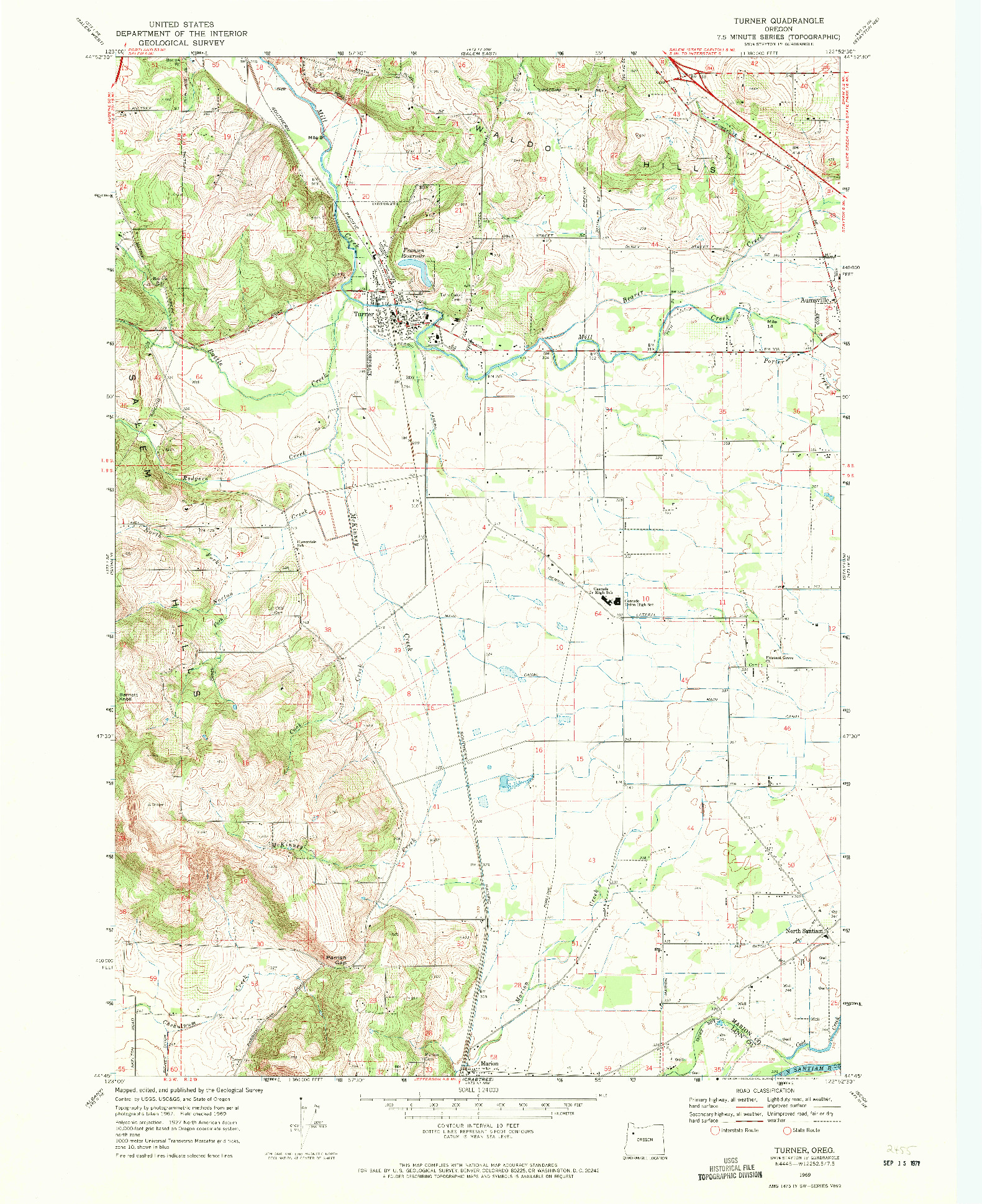 USGS 1:24000-SCALE QUADRANGLE FOR TURNER, OR 1969