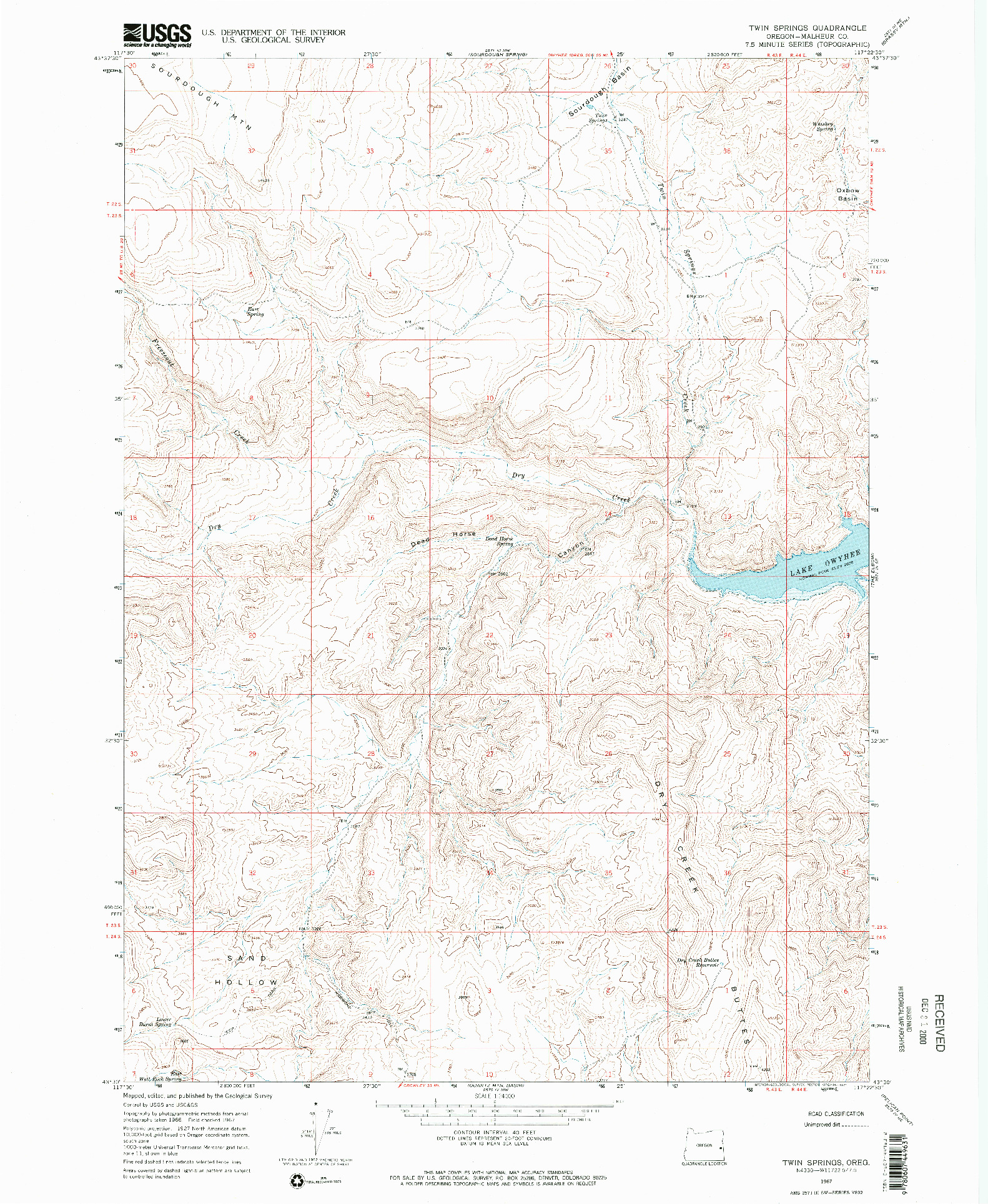 USGS 1:24000-SCALE QUADRANGLE FOR TWIN SPRINGS, OR 1967