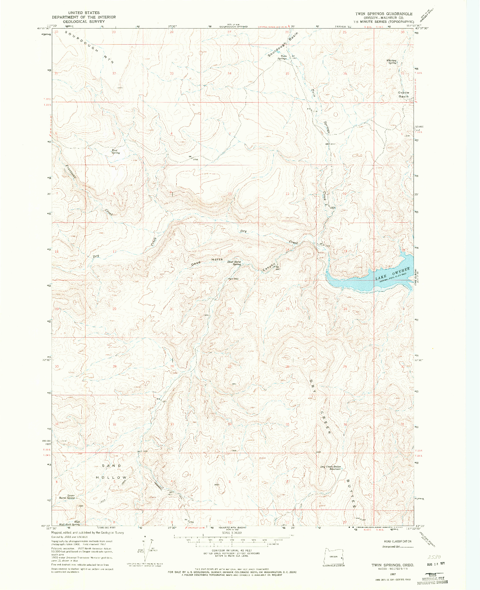 USGS 1:24000-SCALE QUADRANGLE FOR TWIN SPRINGS, OR 1967