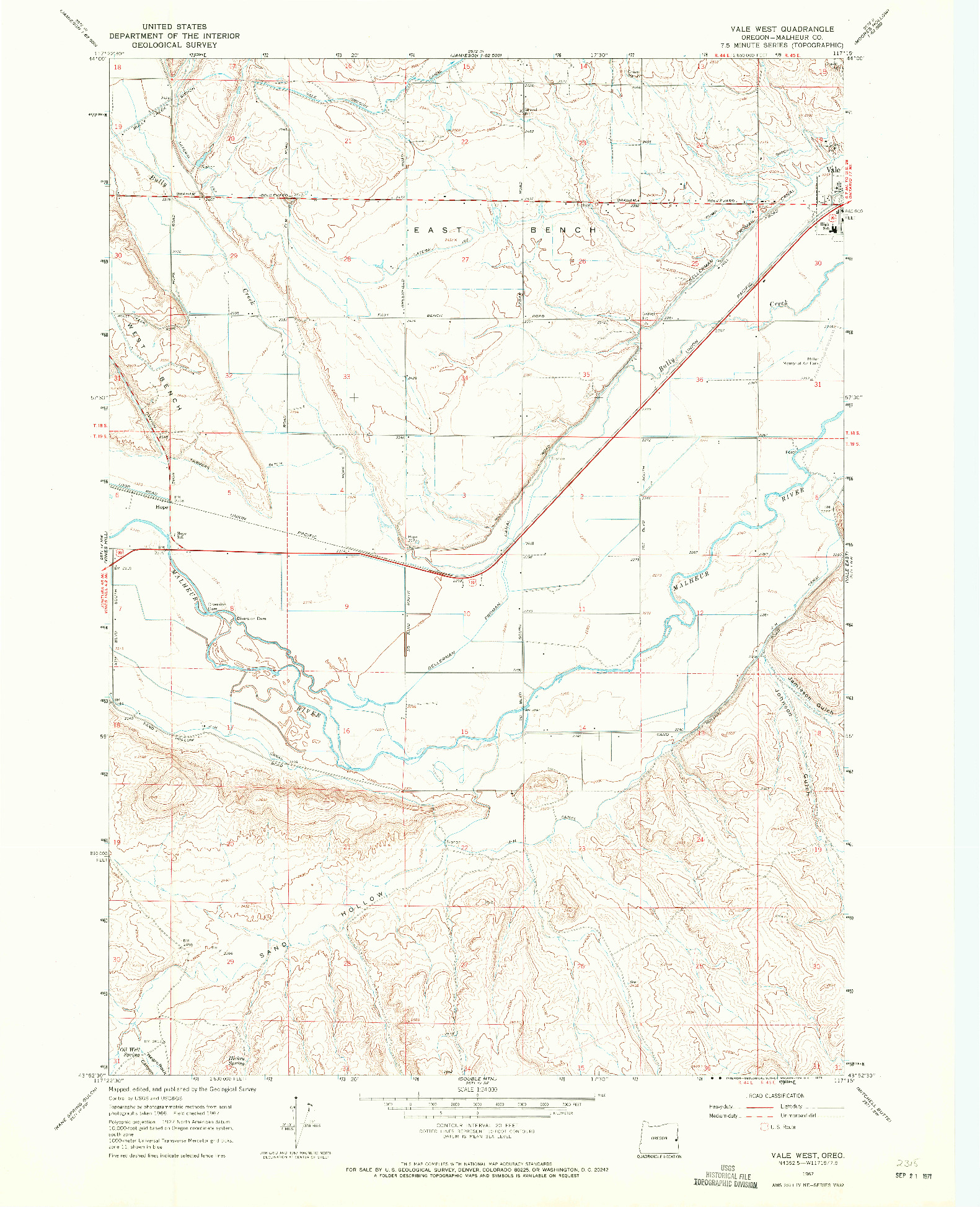 USGS 1:24000-SCALE QUADRANGLE FOR VALE WEST, OR 1967