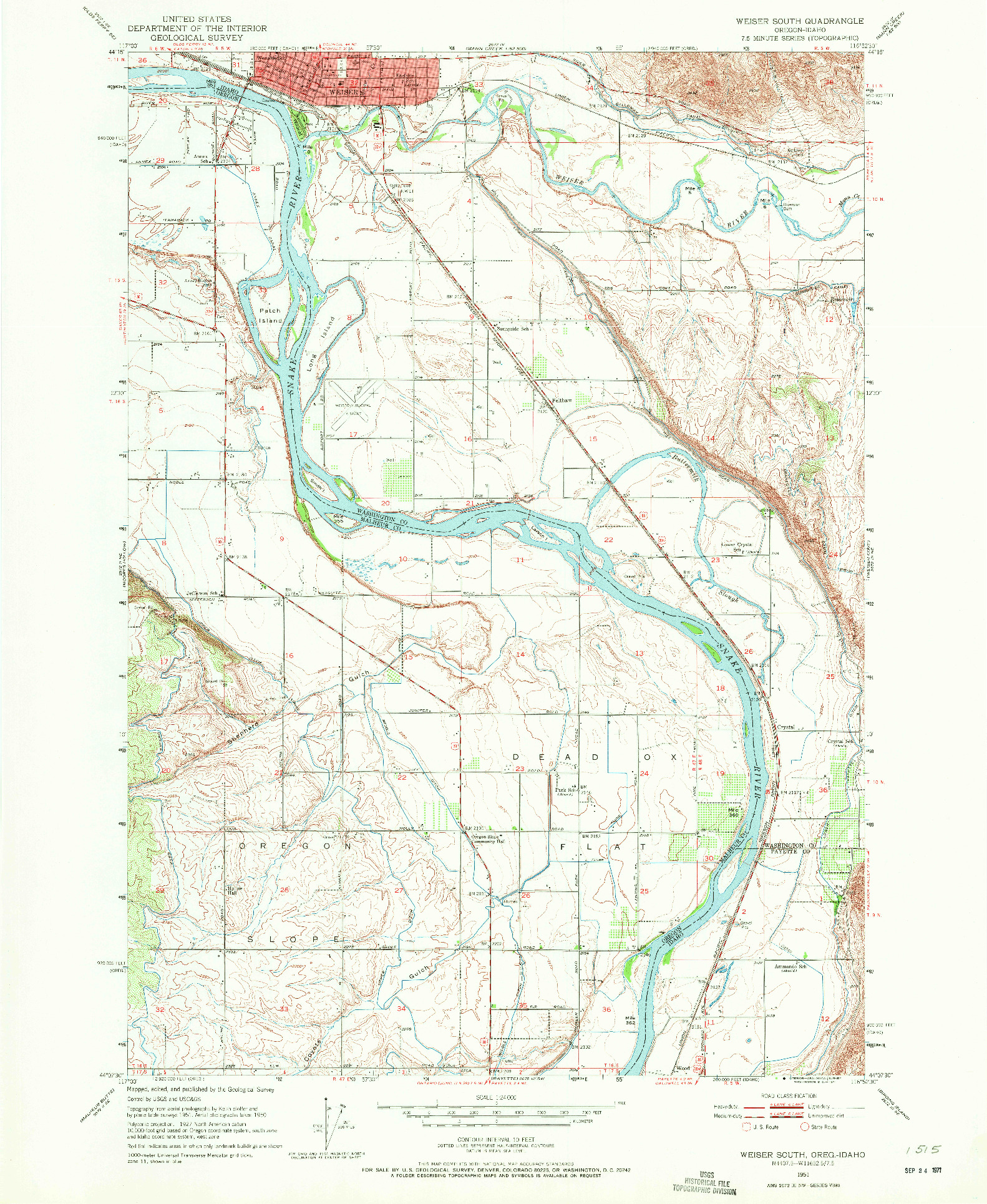 USGS 1:24000-SCALE QUADRANGLE FOR WEISER SOUTH, OR 1951