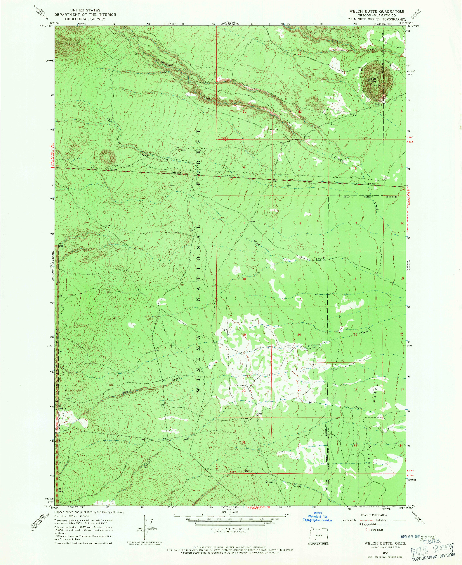 USGS 1:24000-SCALE QUADRANGLE FOR WELCH BUTTE, OR 1967