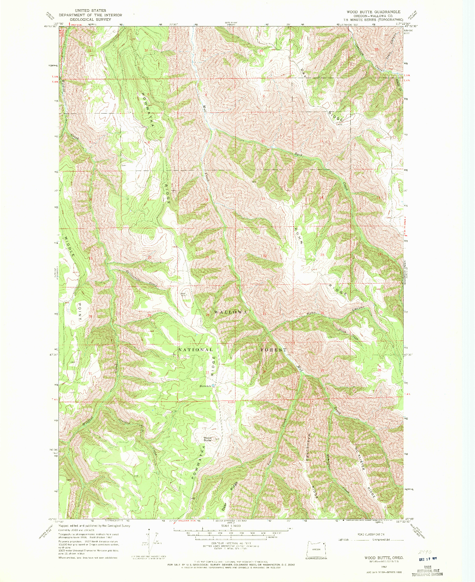 USGS 1:24000-SCALE QUADRANGLE FOR WOOD BUTTE, OR 1967