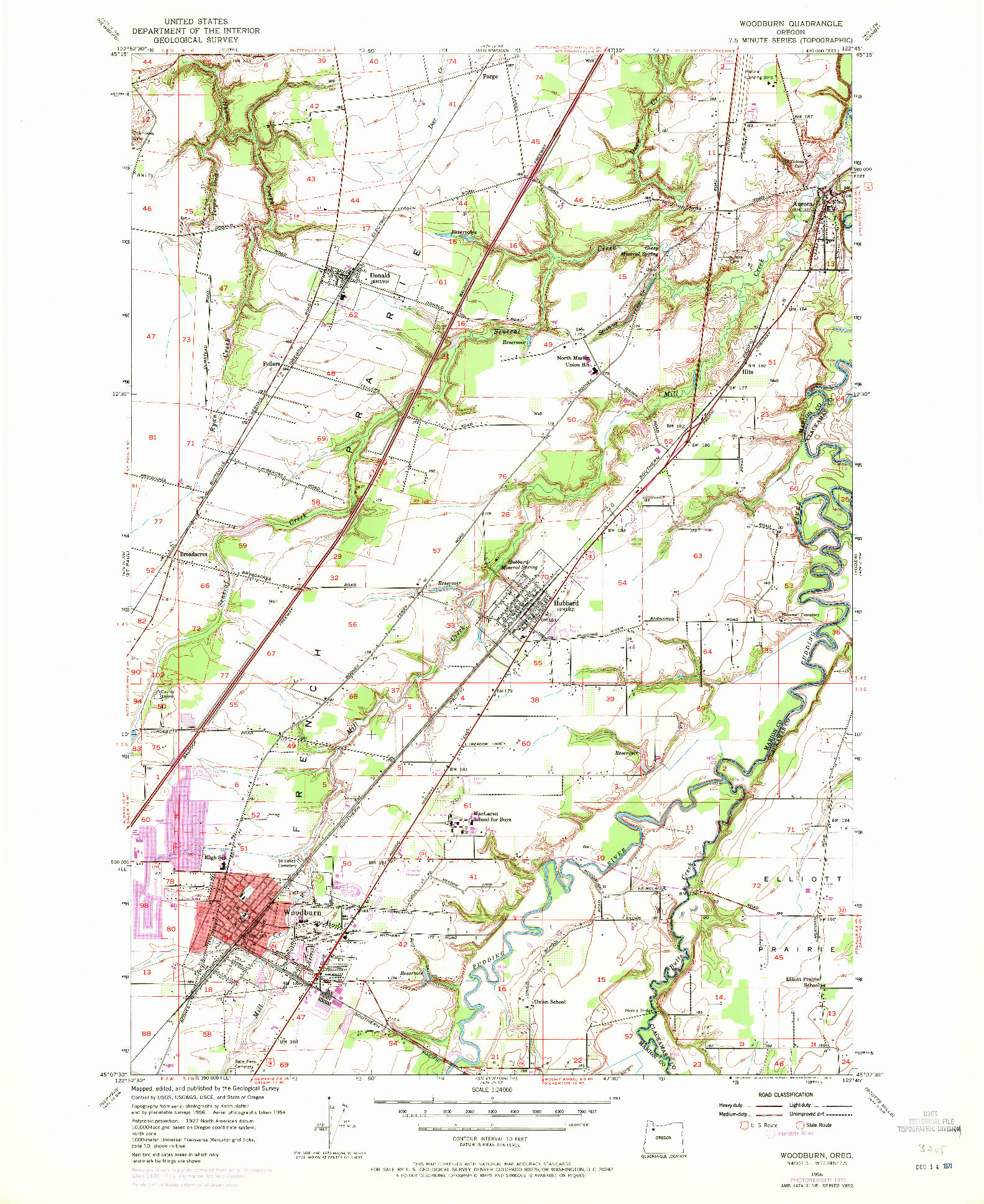 USGS 1:24000-SCALE QUADRANGLE FOR WOODBURN, OR 1956