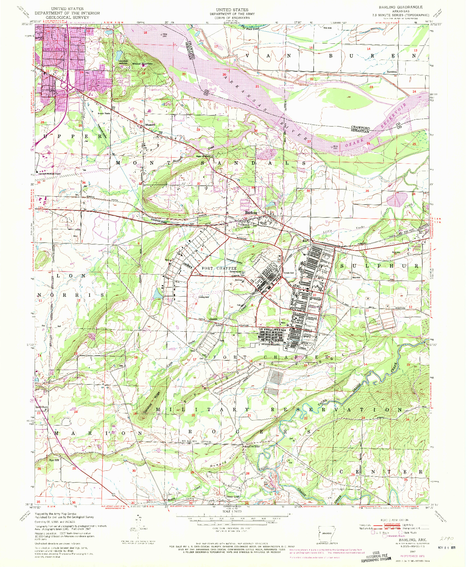 USGS 1:24000-SCALE QUADRANGLE FOR BARLING, AR 1947