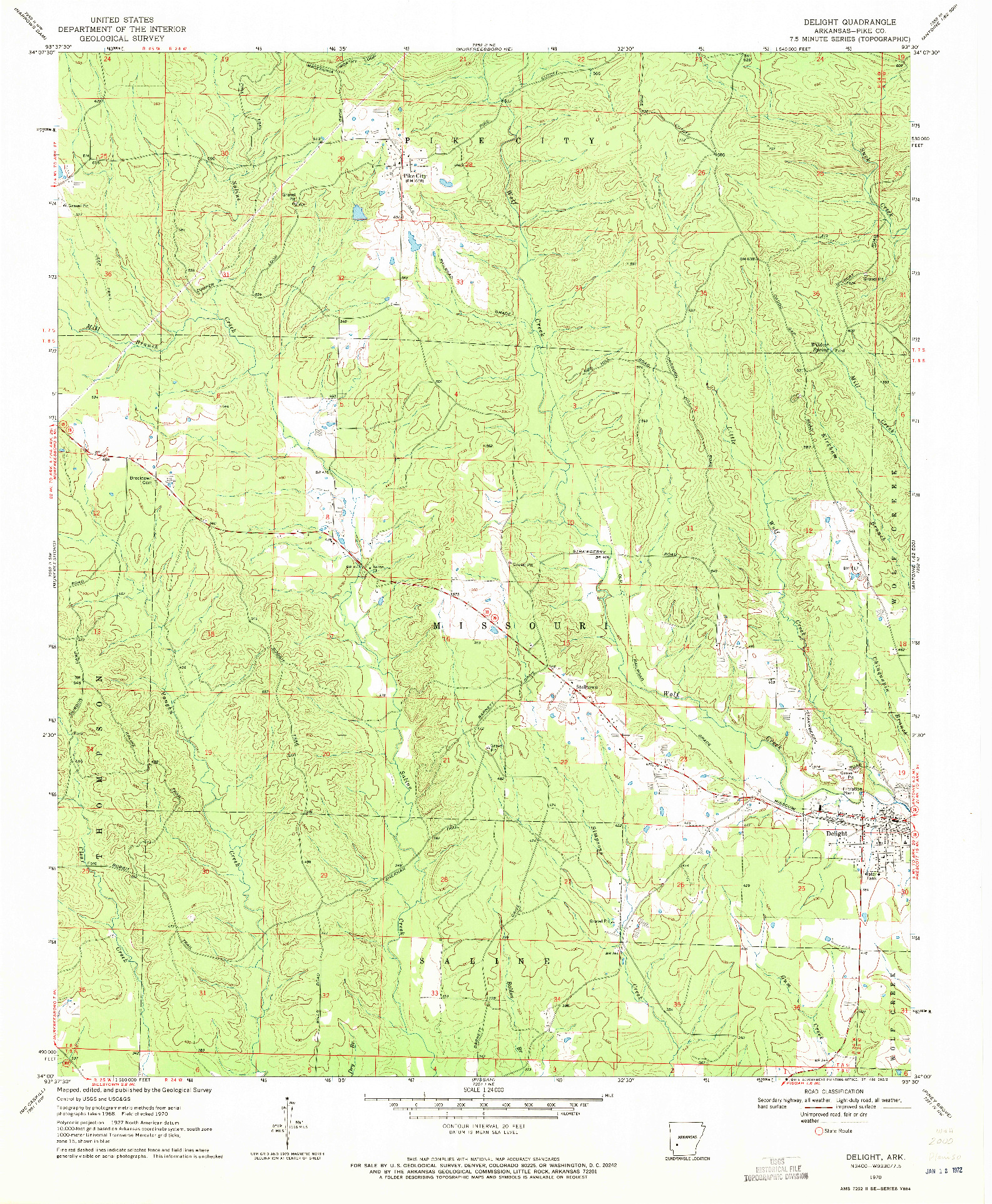 USGS 1:24000-SCALE QUADRANGLE FOR DELIGHT, AR 1970