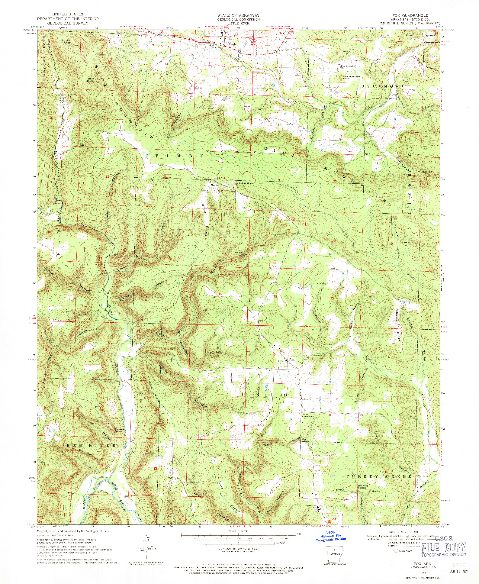 USGS 1:24000-SCALE QUADRANGLE FOR FOX, AR 1969